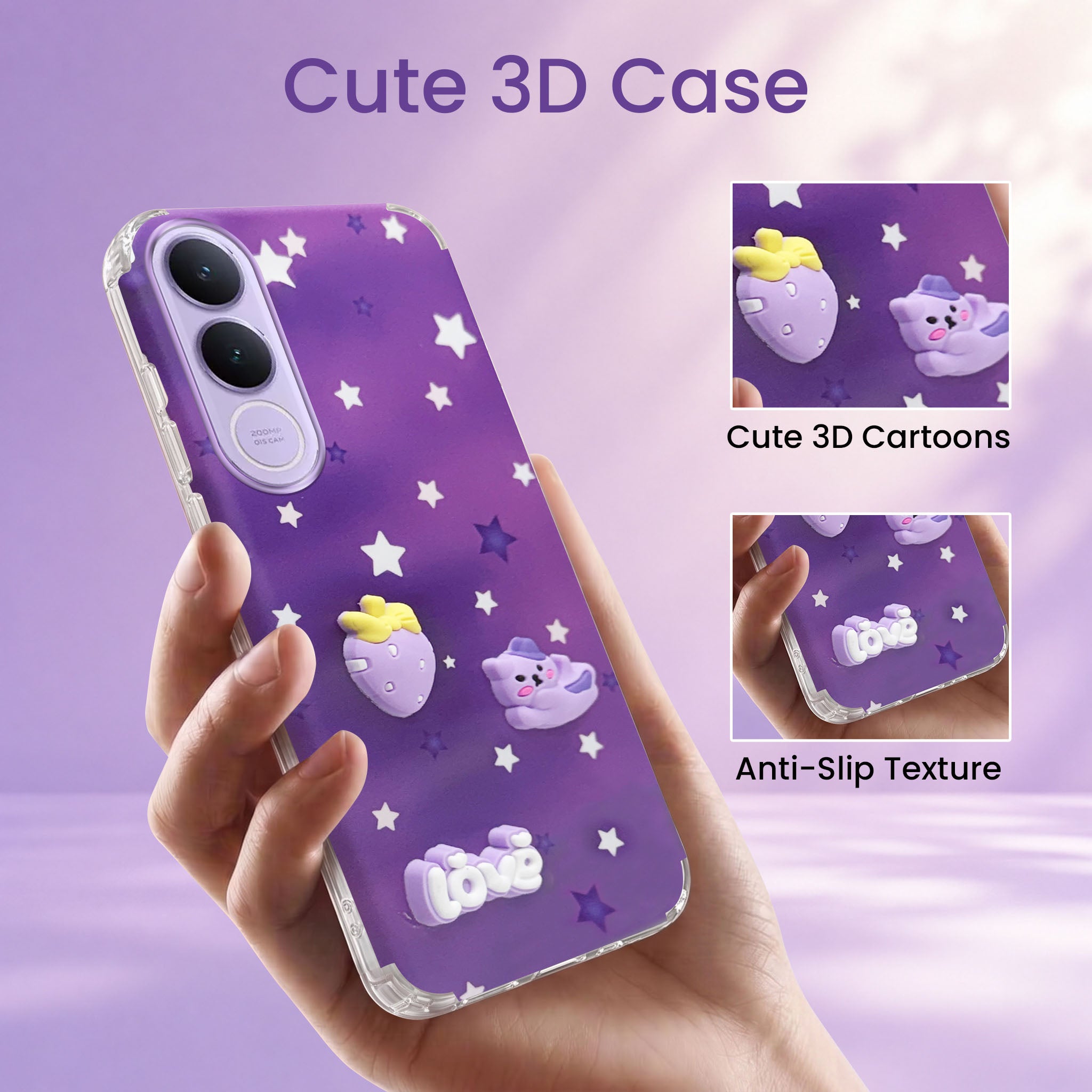 For Vivo V70 FE 5G Back Cover Case (3D Cute Cartoons | Hard Back Side Soft | Matte Premium Finish | HD Printing)