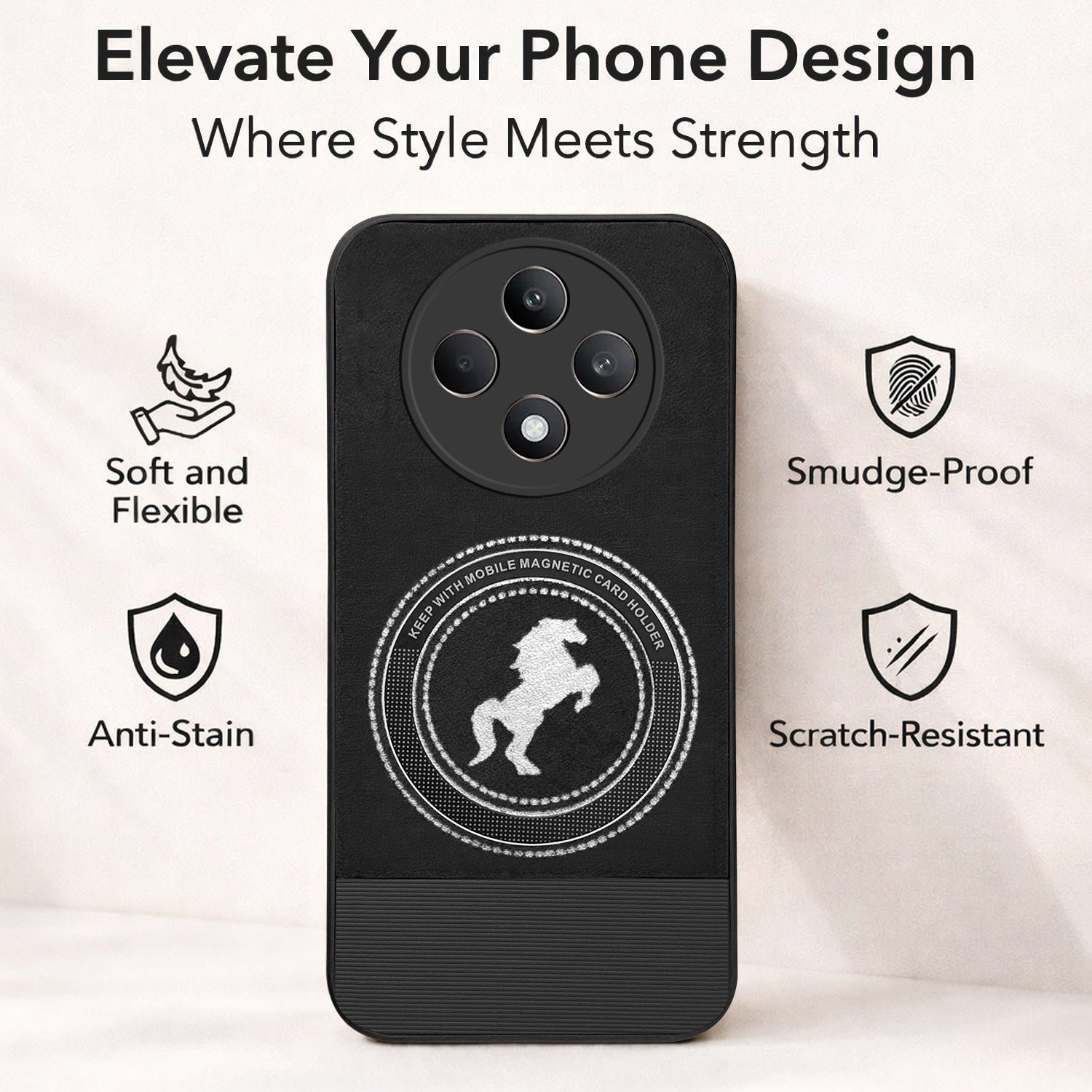 For  Oppo Reno 12F Back Cover Case PU Leather Finish (Professional Minimalist Texture | MagSafe Compatile | Camera Protection | Sleek Sober Formal)