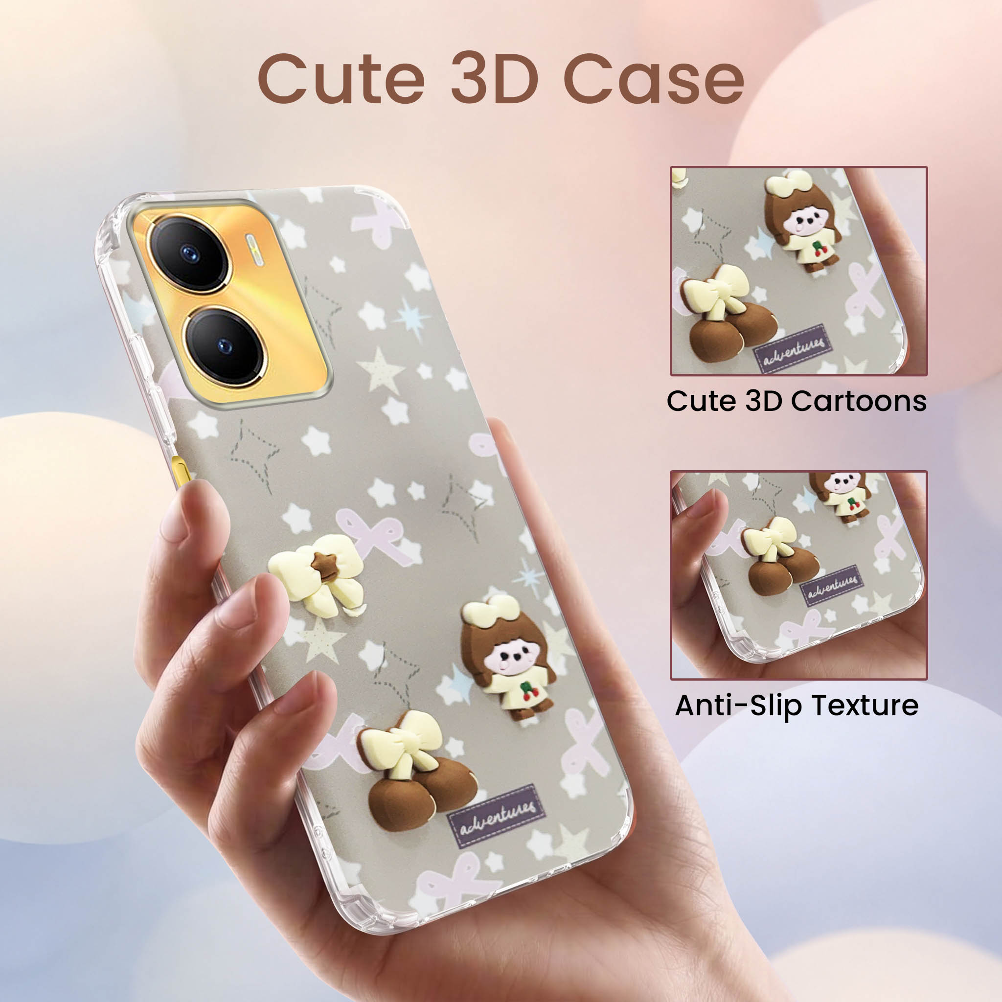 For Vivo Y56 5G Back Cover Case (3D Cute Cartoons | Hard Back Side Soft | Matte Premium Finish | HD Printing)