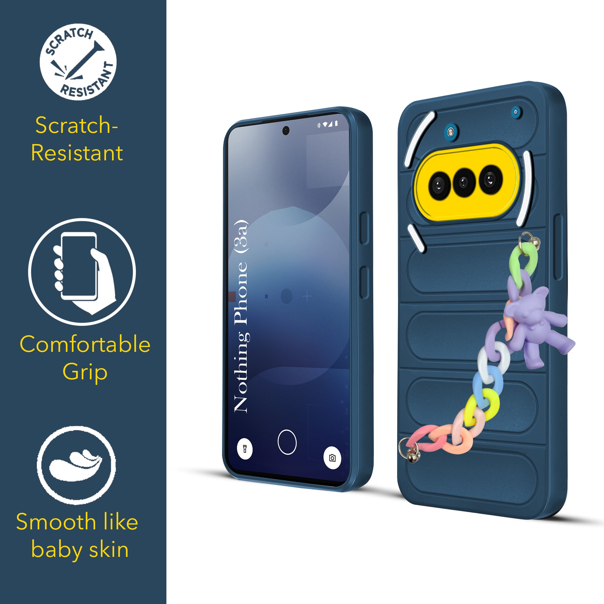 For Nothing Phone 3A 5G Back Cover Case (Wrist Hanging Chain | Teddy Bracelet Charms | Matte Liquid Silicone | Camera Protection Ring)