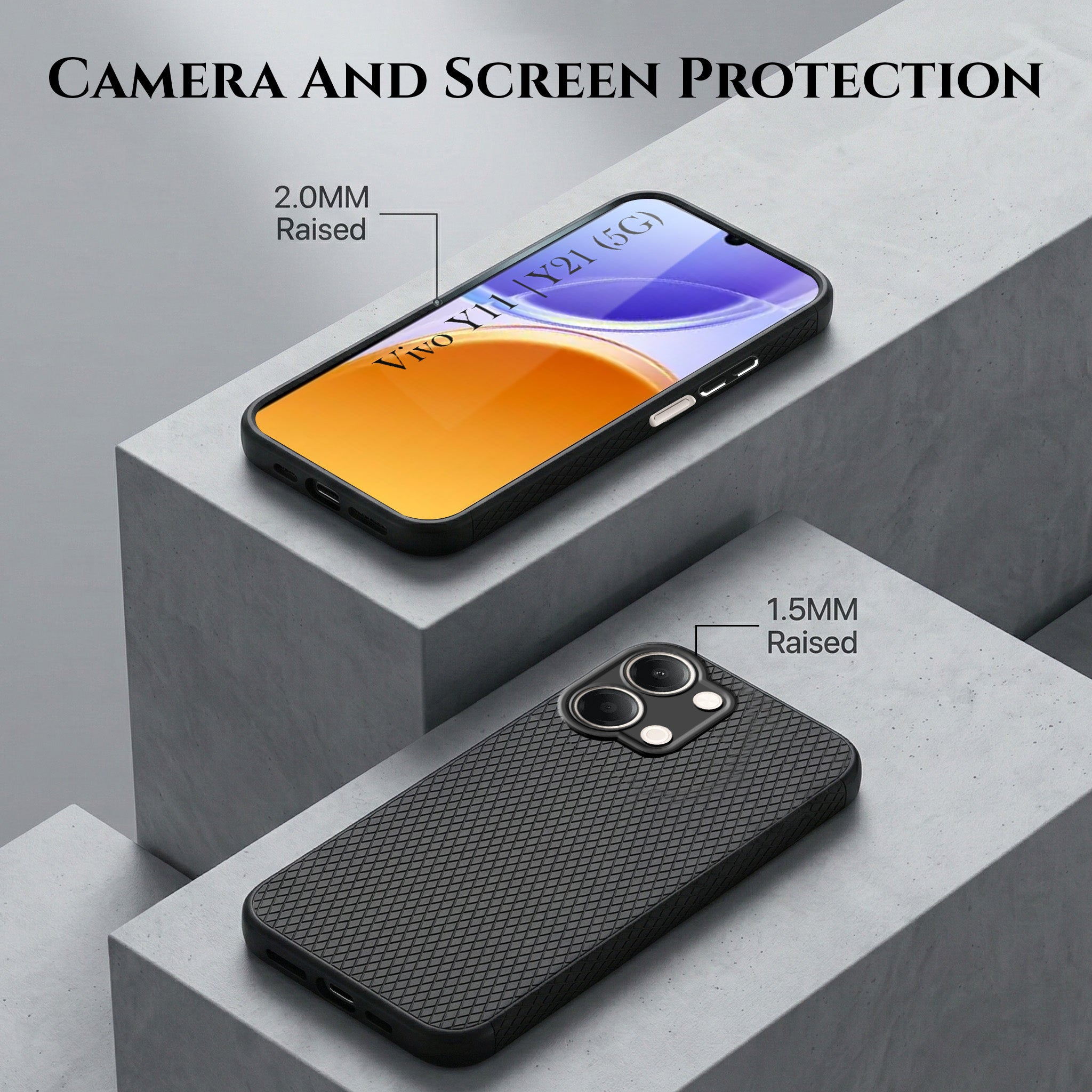 For Vivo Y11 | Vivo Y21 5G Combo with Back Cover and 9H Tempered Glass (Liquid Silicone | Camera Protection | Oleophobic Coating Screen Glass)