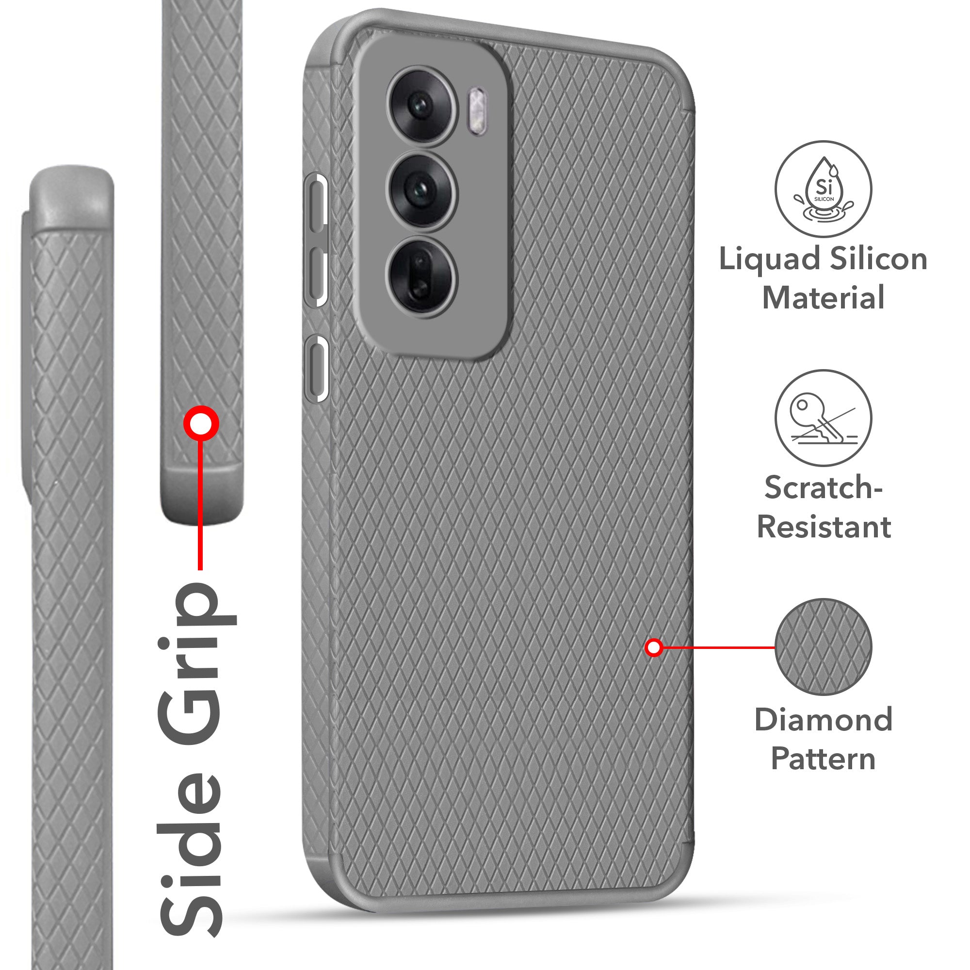 For Oppo Reno12 5G | Oppo Reno 12 5G Back Cover Case  (Liquid Silicone | Side Grip | Camera Protection)