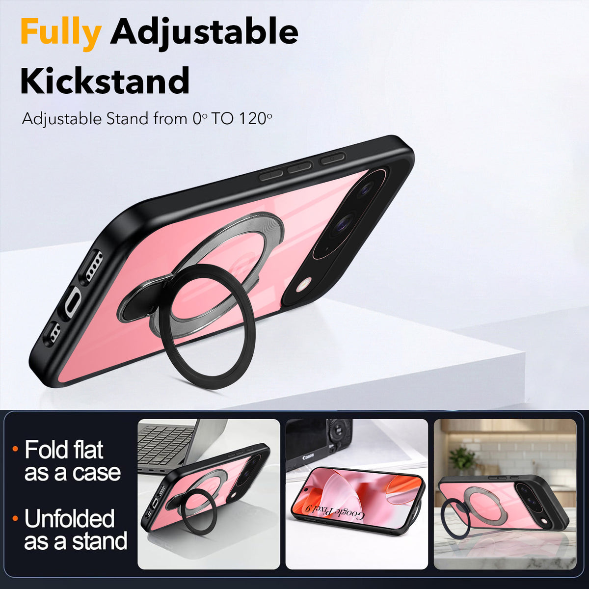 For Google Pixel 9 Back Cover Case (Kick Stand Ring Holder | Life time Anti Yellow | Camera Protection)