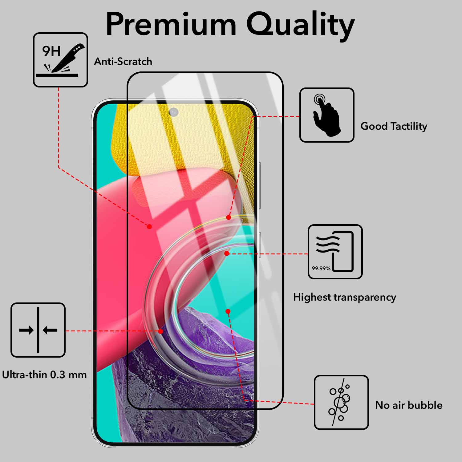 (Pack of 2) Tempered Glass For Samsung Galaxy M53 5G Military-Grade Gorilla Screen Protector  With Installation Kit | Shatterproof, Full Coverage, HD Clear, Scratch Resistant
