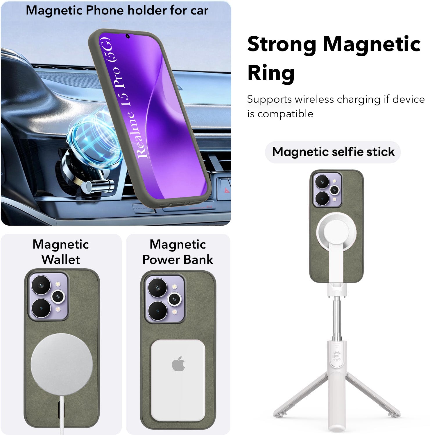 For Realme 15 Pro Back Cover Case Leather Finish (MagSafe Compatible Wireless Charging | Soft Touch | Camera Bump Protection)