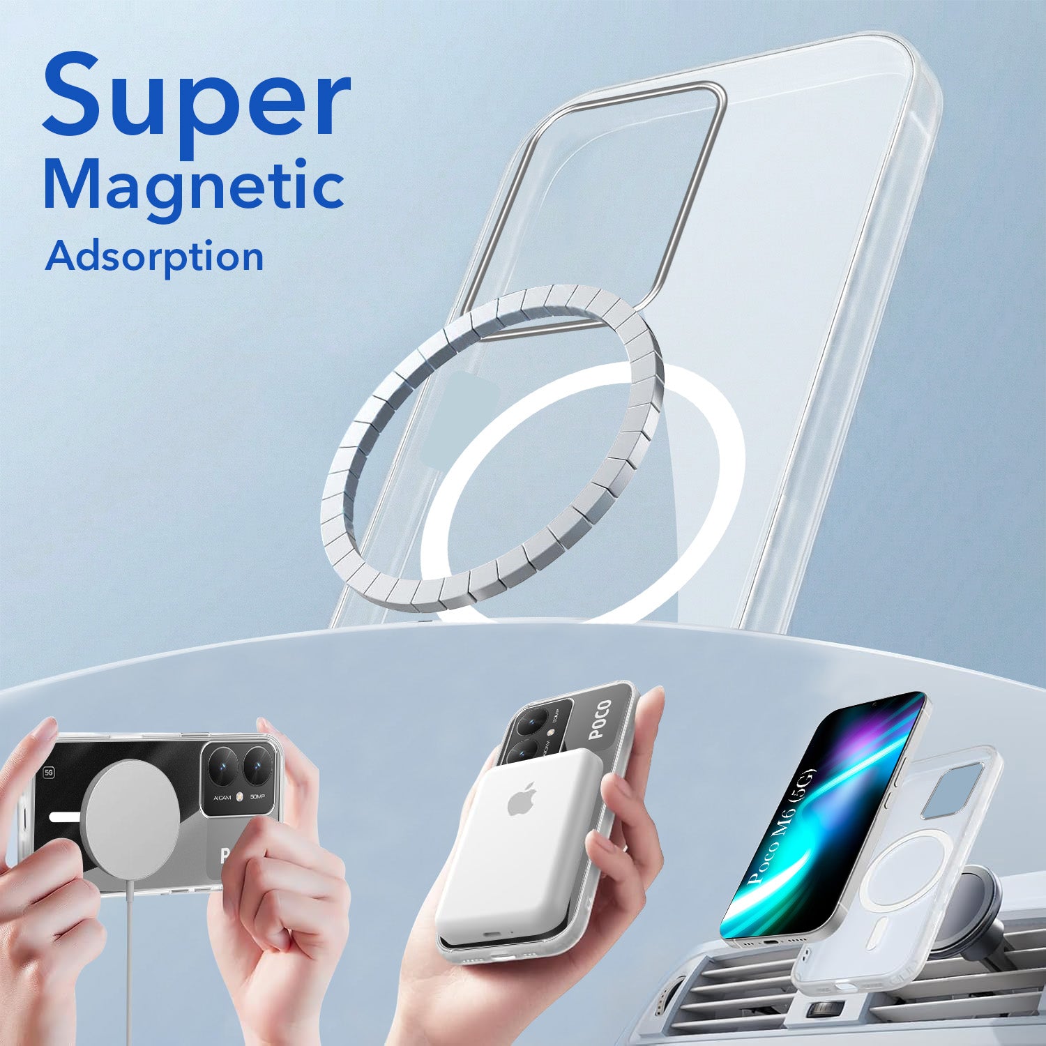 For Poco M6 5G Back Cover Case Lifetime Anti-Yellow MagSafe Compatible Clear (Sleek Hard Crystal | Shockproof and Camera Protection)
