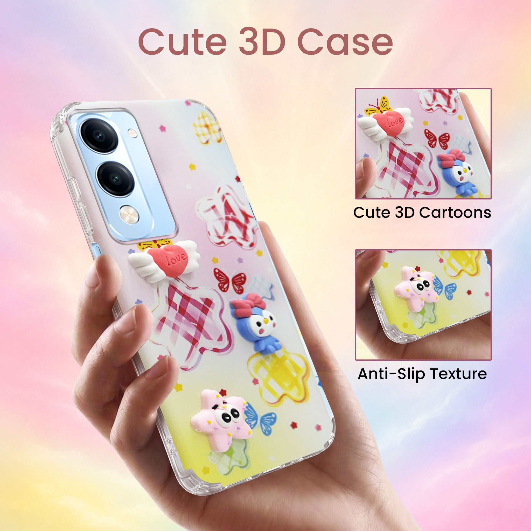 For Vivo iQOO Z10 Lite Back Cover Case (3D Cute Cartoons | Hard Back Side Soft | Matte Premium Finish | HD Printing)