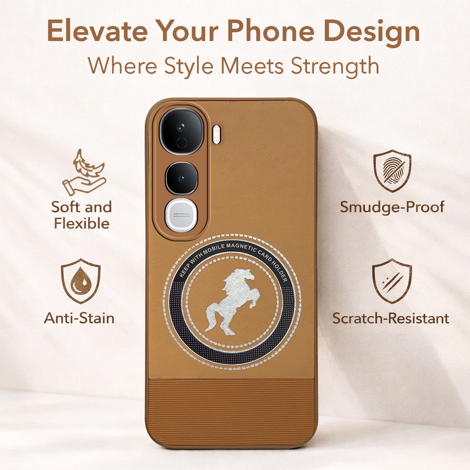 For Vivo Y400 Pro Back Cover Case PU Leather Finish (Professional Minimalist Texture | MagSafe Compatele | Camera Protection | Sleek Sober Formal)