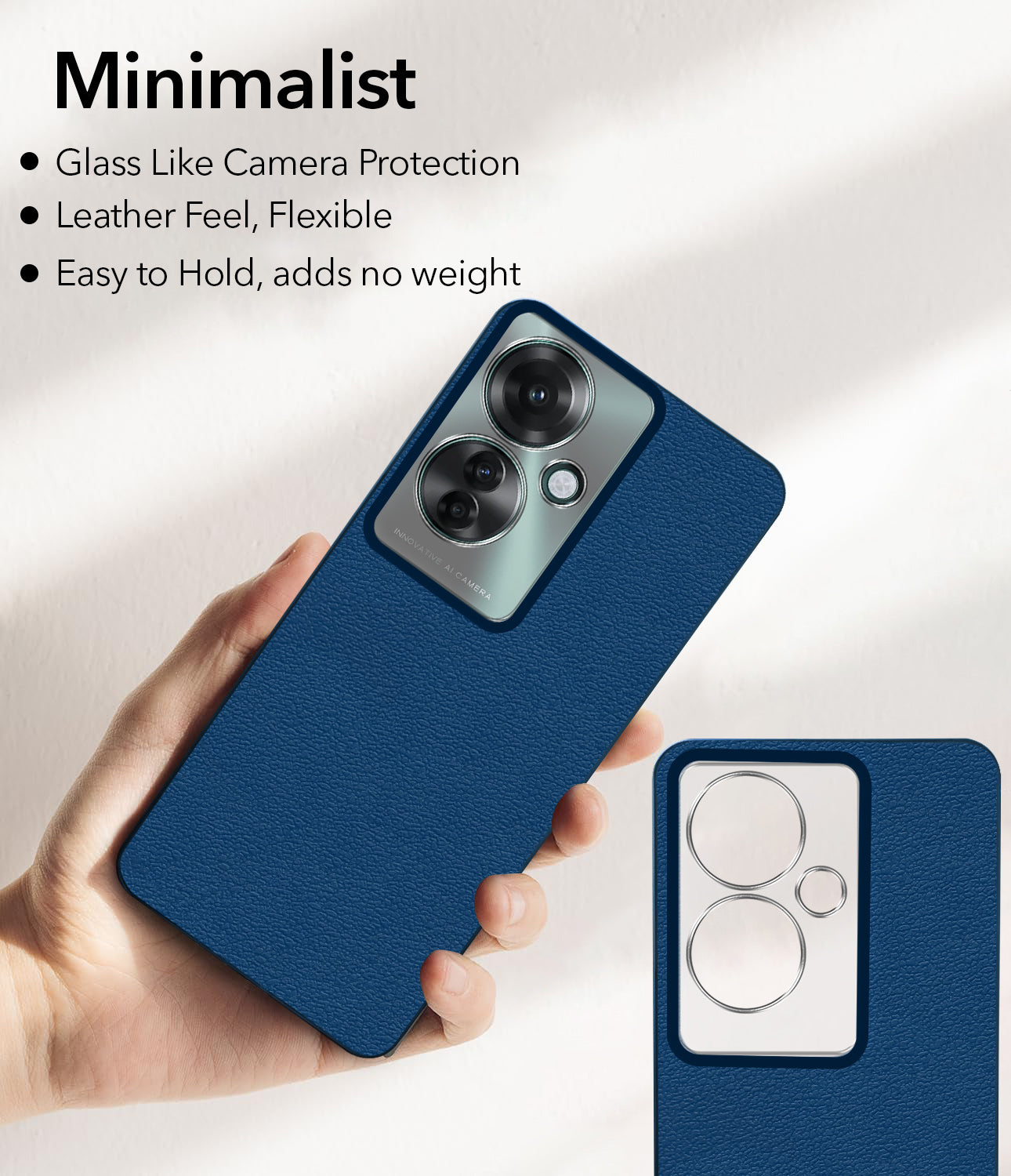 For Oppo Reno11 F 5G | Oppo Reno 11F 5G Back Cover Case (Glass Like Camera Protection | Leather Feel | Minimalist Professional Grip)