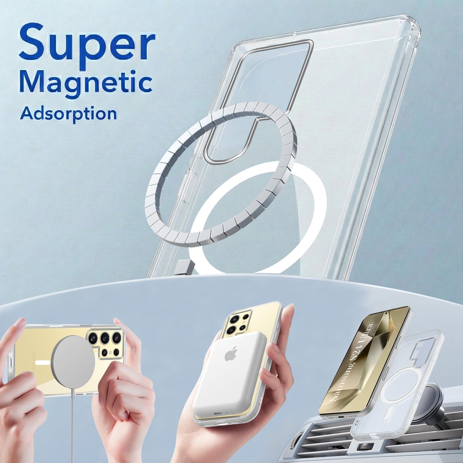 For Samsung Galaxy S24 Ultra Back Cover Case Lifetime Anti-Yellow MagSafe Compatible Clear (Sleek Hard Crystal | Shockproof and Camera Protection)