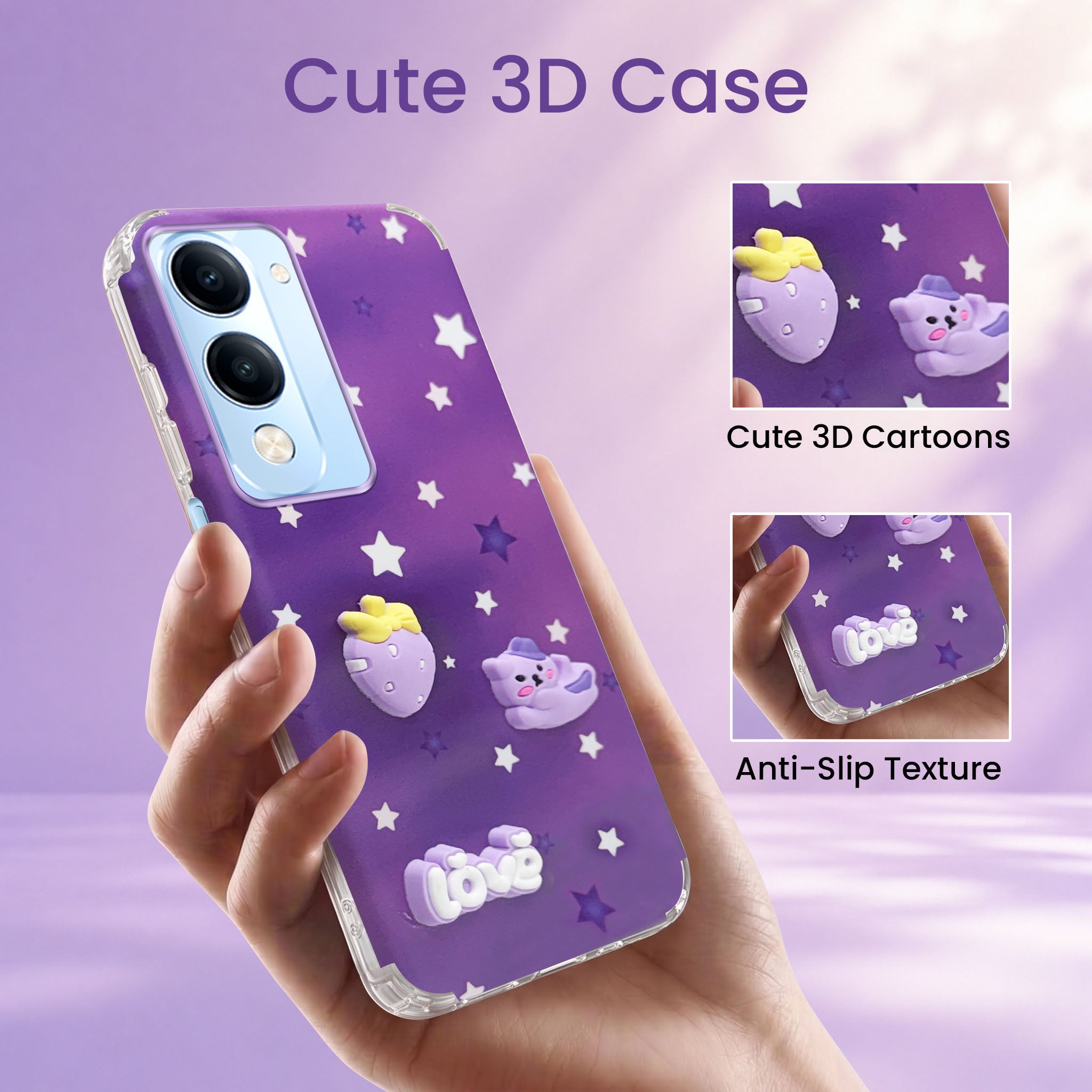 For Vivo iQOO Z10 Lite Back Cover Case (3D Cute Cartoons | Hard Back Side Soft | Matte Premium Finish | HD Printing)