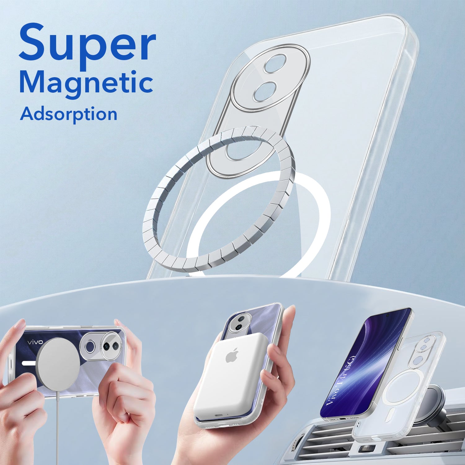For Vivo T4R Back Cover Case Lifetime Anti-Yellow MagSafe Compatible Clear (Sleek Hard Crystal | Shockproof and Camera Protection)