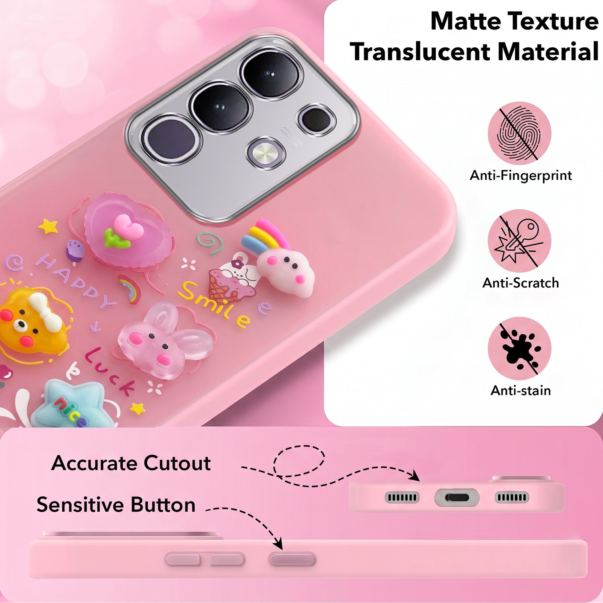 For Vivo T4x | Vivo Y31 Pro Back Cover Case (Cute 3D cartoon charms design | Slim Aesthetic Case for Girls | Camera Protection | Hard Unbreakable)