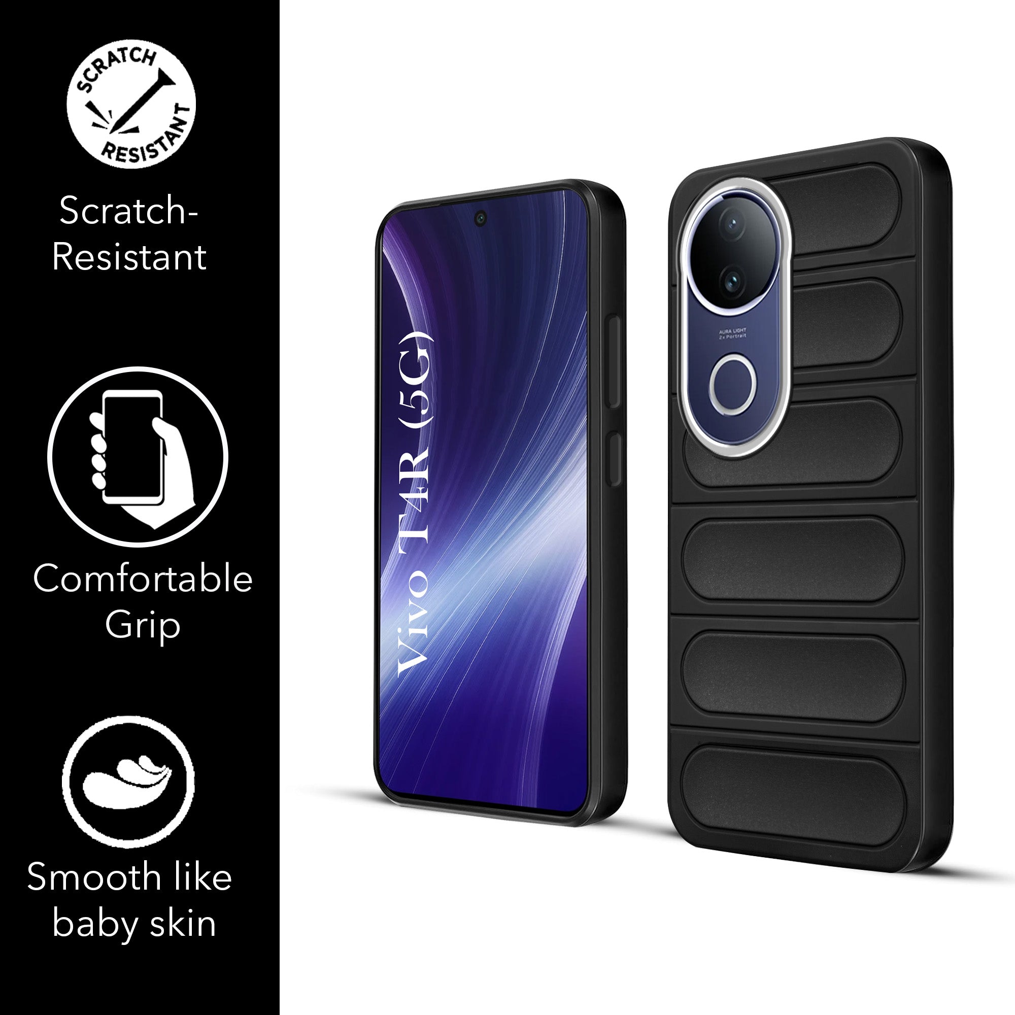 For Vivo T4R Back Cover Case (Matte Liquid Silicone| Camera Protection Ring | Professional Wave Design | Shockproof Anti Slip Grip )