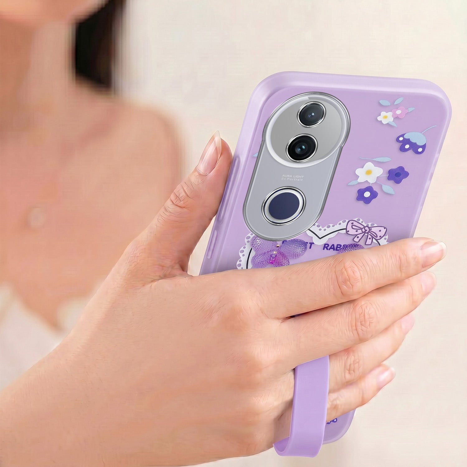 For Vivo T4R  Back Cover Case (3D Cute Heart Strap Holder | Camera Protection | Designer Girls Print)