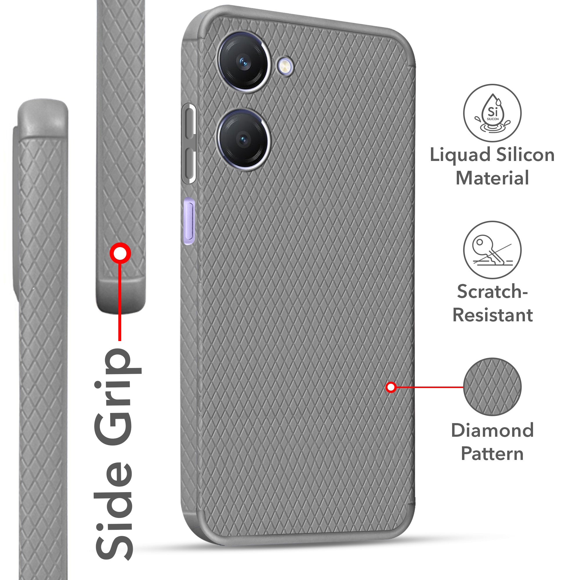 For Vivo Y28s 5G | Vivo T3 Lite 5G Back Cover Case(Liquid Silicone | Side Grip | Camera Protection)