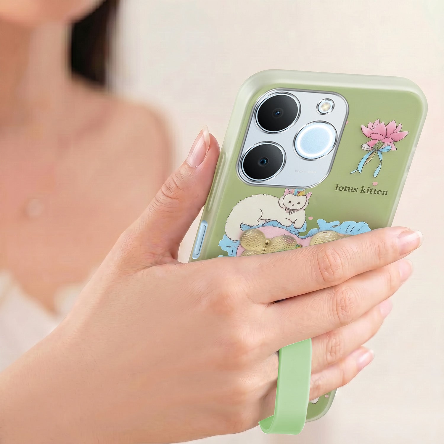 For Realme C71 Back Cover Case (3D Cute Heart Strap Holder | Camera Protection | Designer Girls Print)