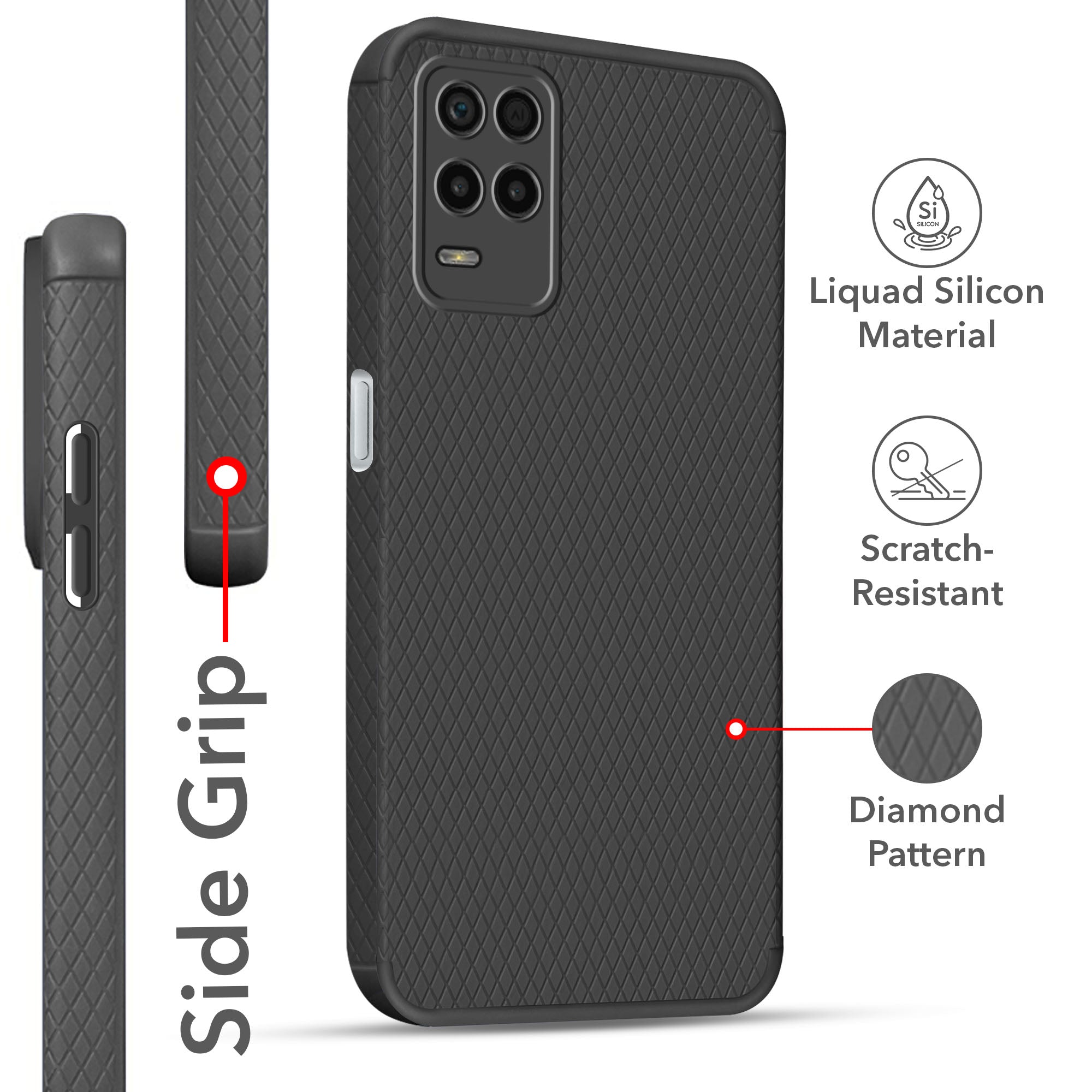 For Realme 8 5G Back Cover Case (Liquid Silicone | Side Grip | Camera Protection)