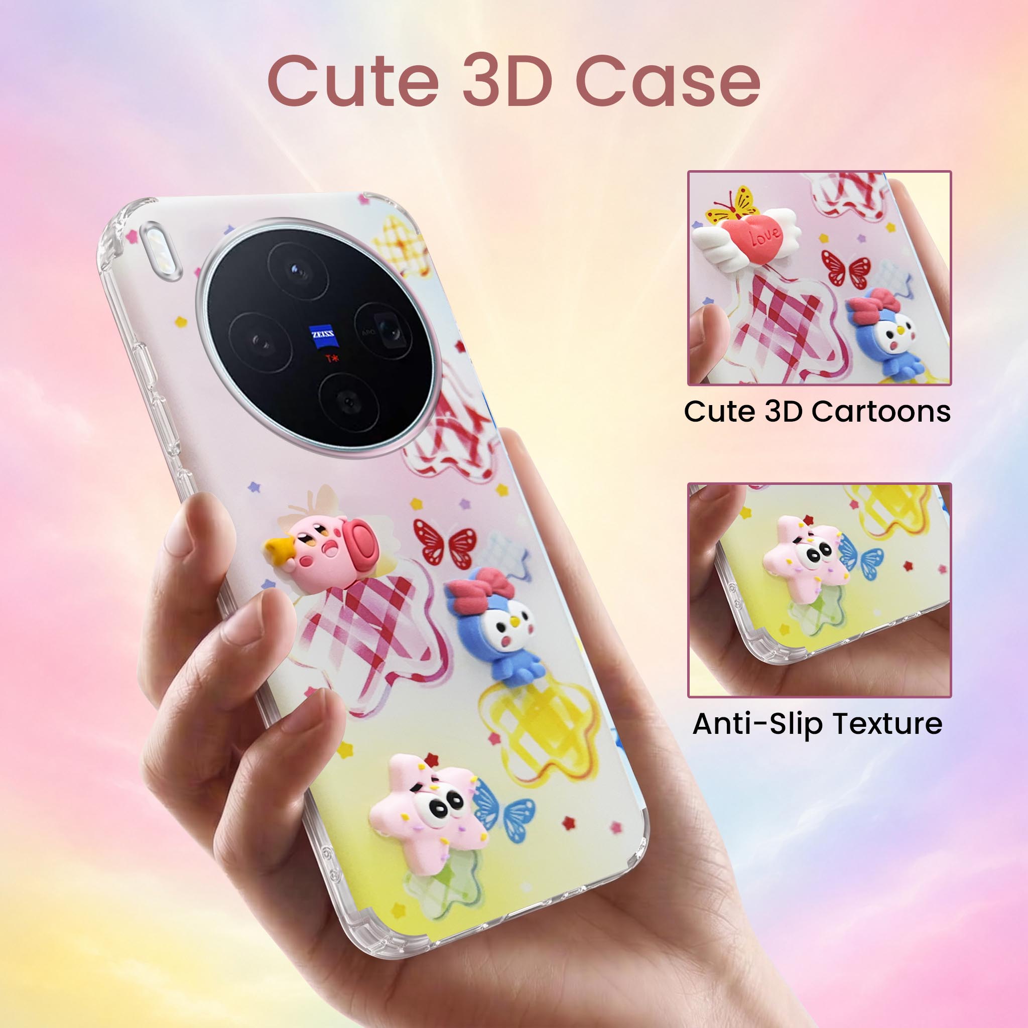 For Vivo X300 5G Back Cover Case (3D Cute Cartoons | Hard Back Side Soft | Matte Premium Finish | HD Printing)