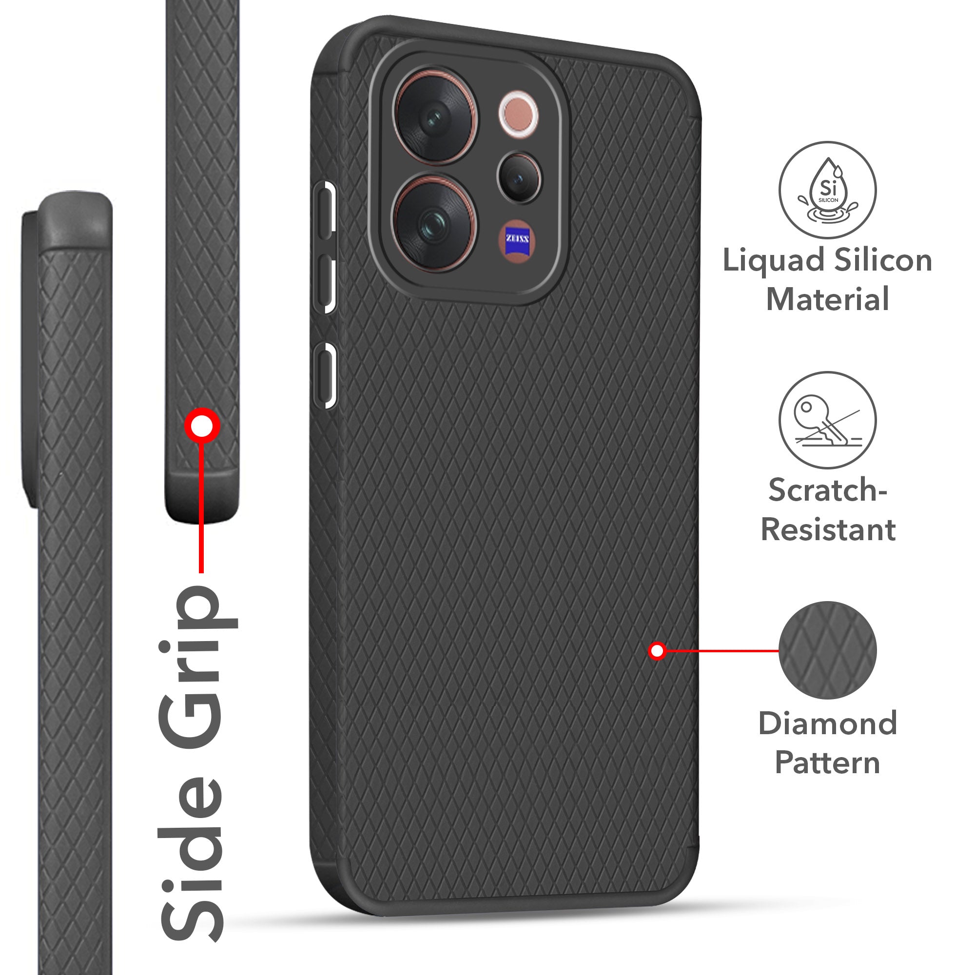 For Vivo V70 | Vivo V70 Elite 5G Back Cover Case Liquid Silicone (Camera Protection | Side Grip Texture | Soft and Flexible)