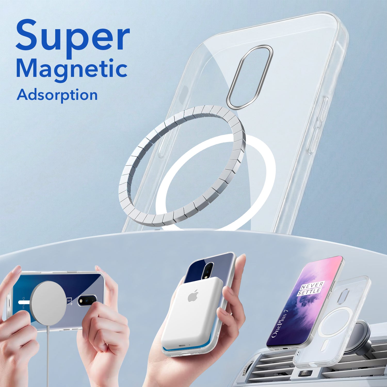 For OnePlus 7 Back Cover Case Lifetime Anti-Yellow MagSafe Compatible Clear (Sleek Hard Crystal | Shockproof and Camera Protection)