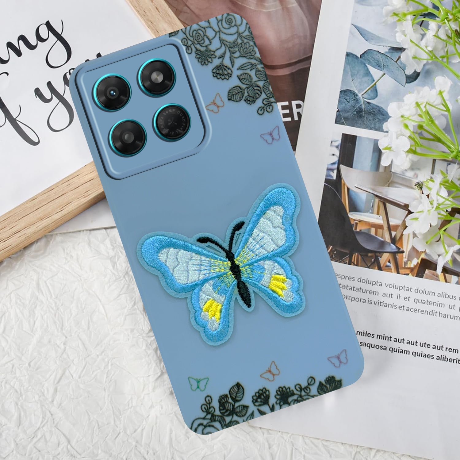 For Motorola Moto G37 Back Cover Case (Soft Butterfly Embroidery | Women Teen Girls | Camera Protection| Matte Silicone)