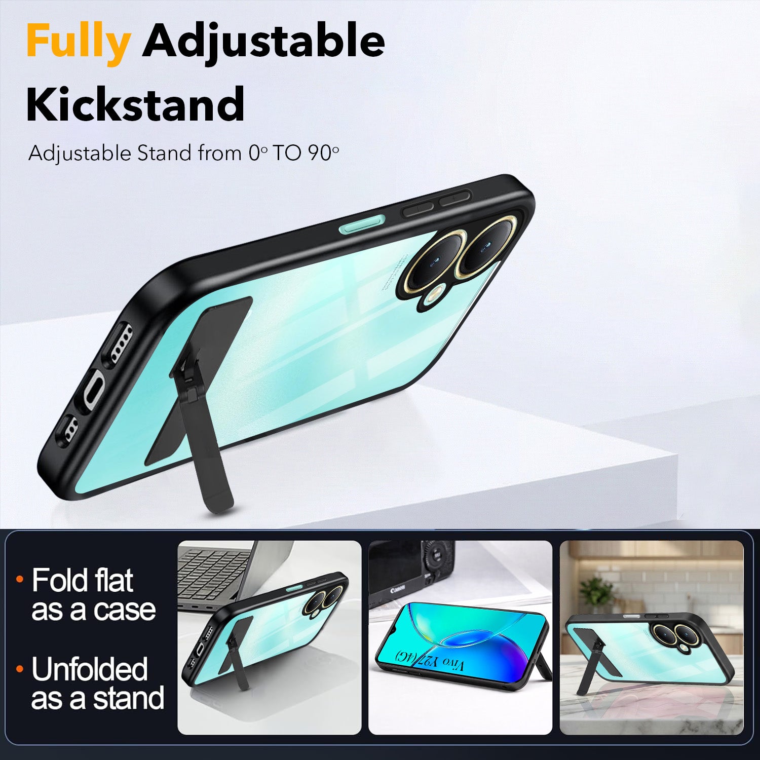 For Vivo Y27 Back Cover Case (Built-in Stand | Lifetime Anti Yellow | Kickstand Shockproof | Camera Protection | MagSafe Compatible)