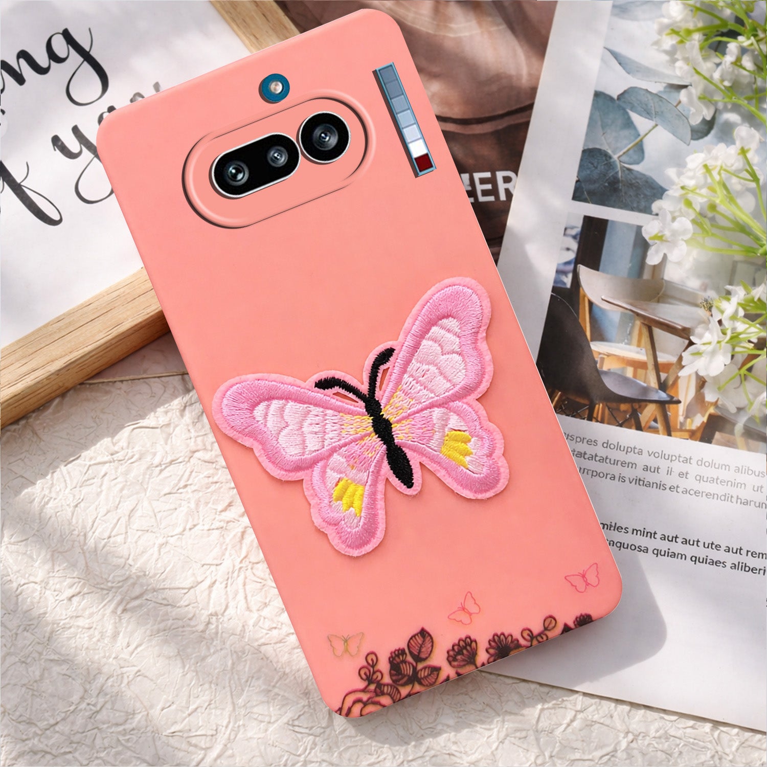 For Nothing Phone 4A 5G Back Cover Case (Soft Butterfly Embroidery | Women Teen Girls | Camera Protection| Matte Silicone)