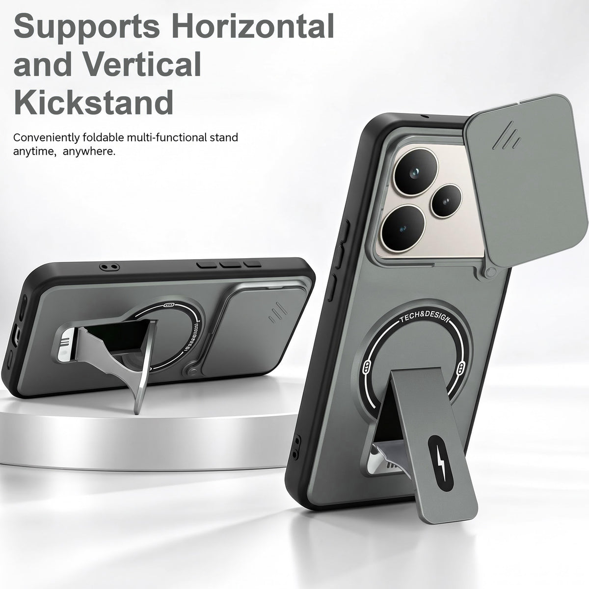 For Realme P4 Pro Back Case Cover Metallic (Hybrid Armor Kickstand | Sliding Shutter Camera Protection | MagSafe Compatible)