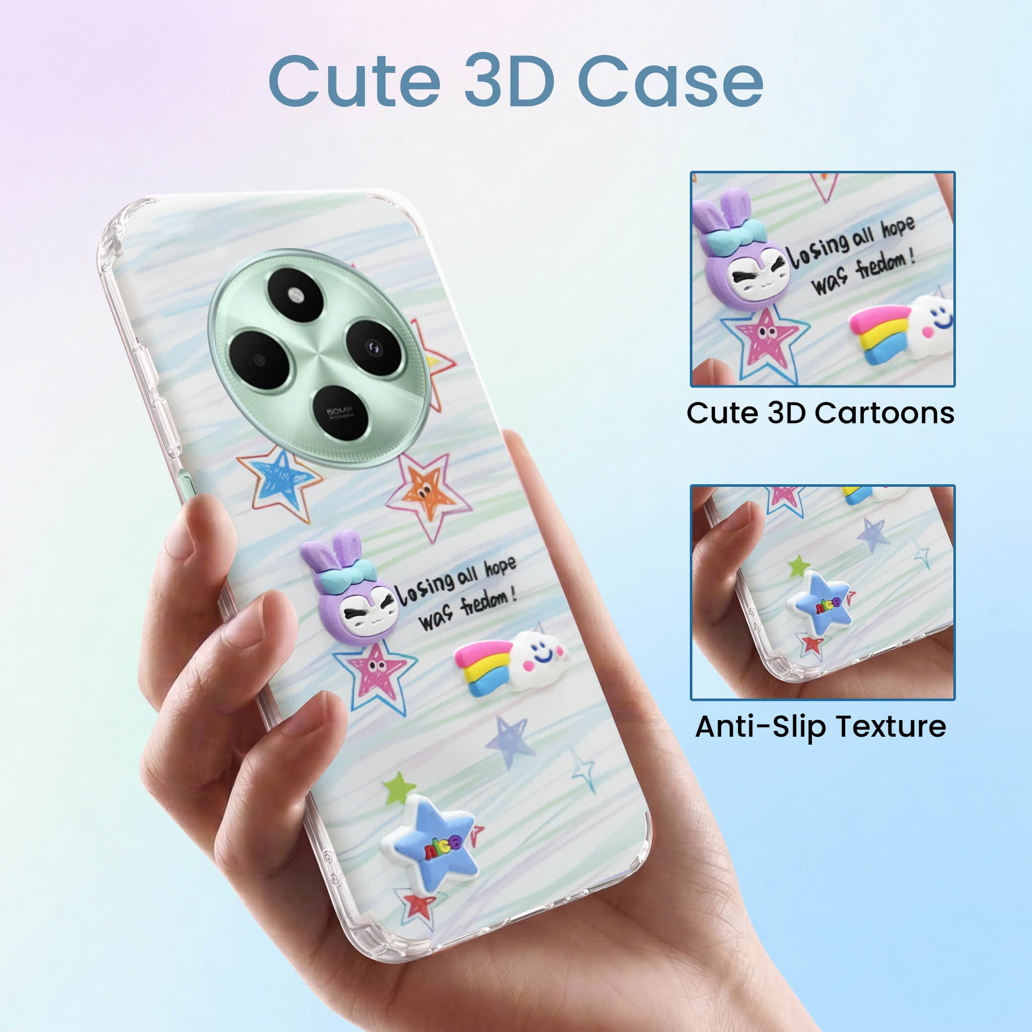 For Poco C75 | Poco M7 Back Cover Case (3D Cute Cartoons | Hard Back Side Soft | Matte Premium Finish | HD Printing)