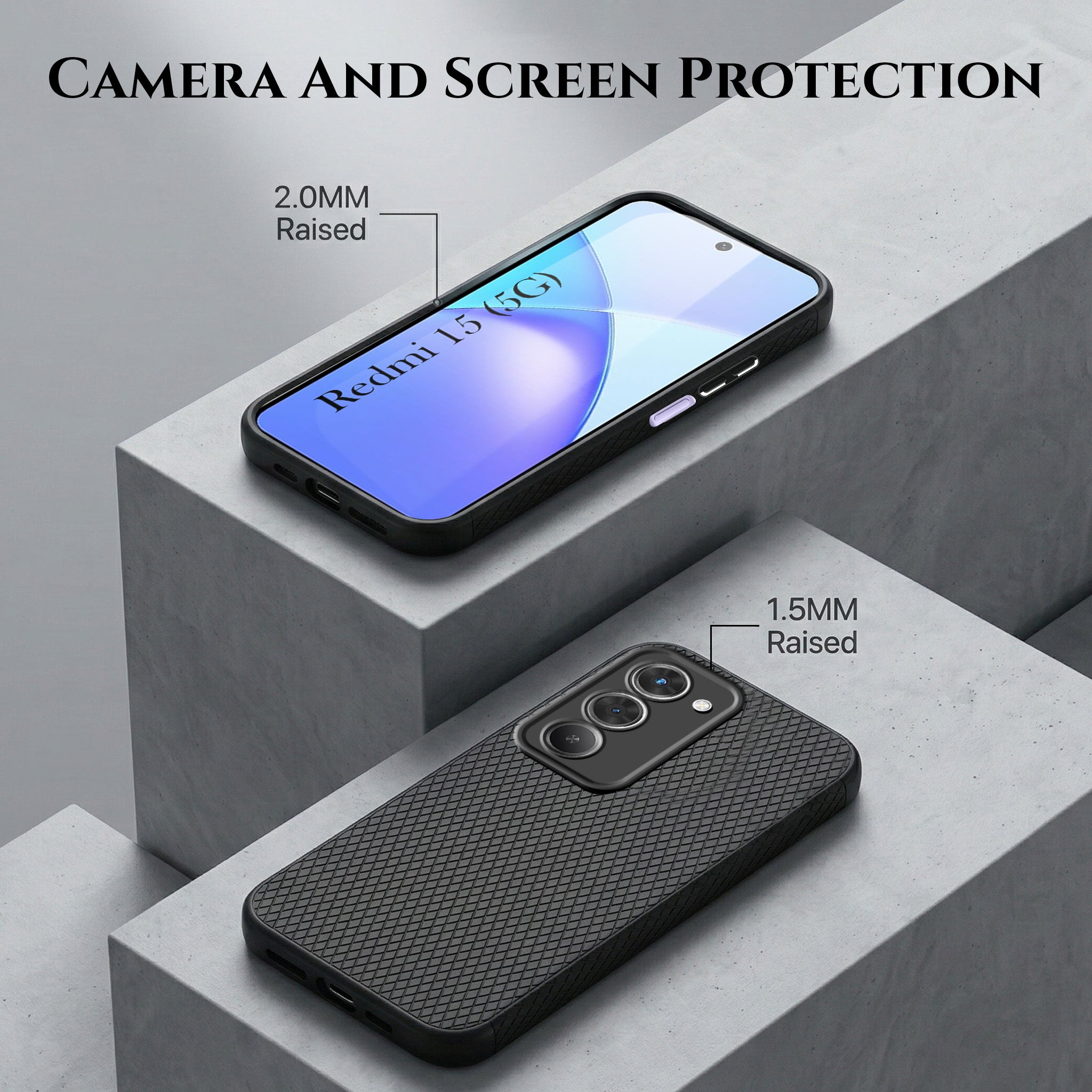 For Redmi 15 Combo with Back Cover and 9H Tempered Glass (Liquid Silicone | Camera Protection | Oleophobic Coating Screen Glass)