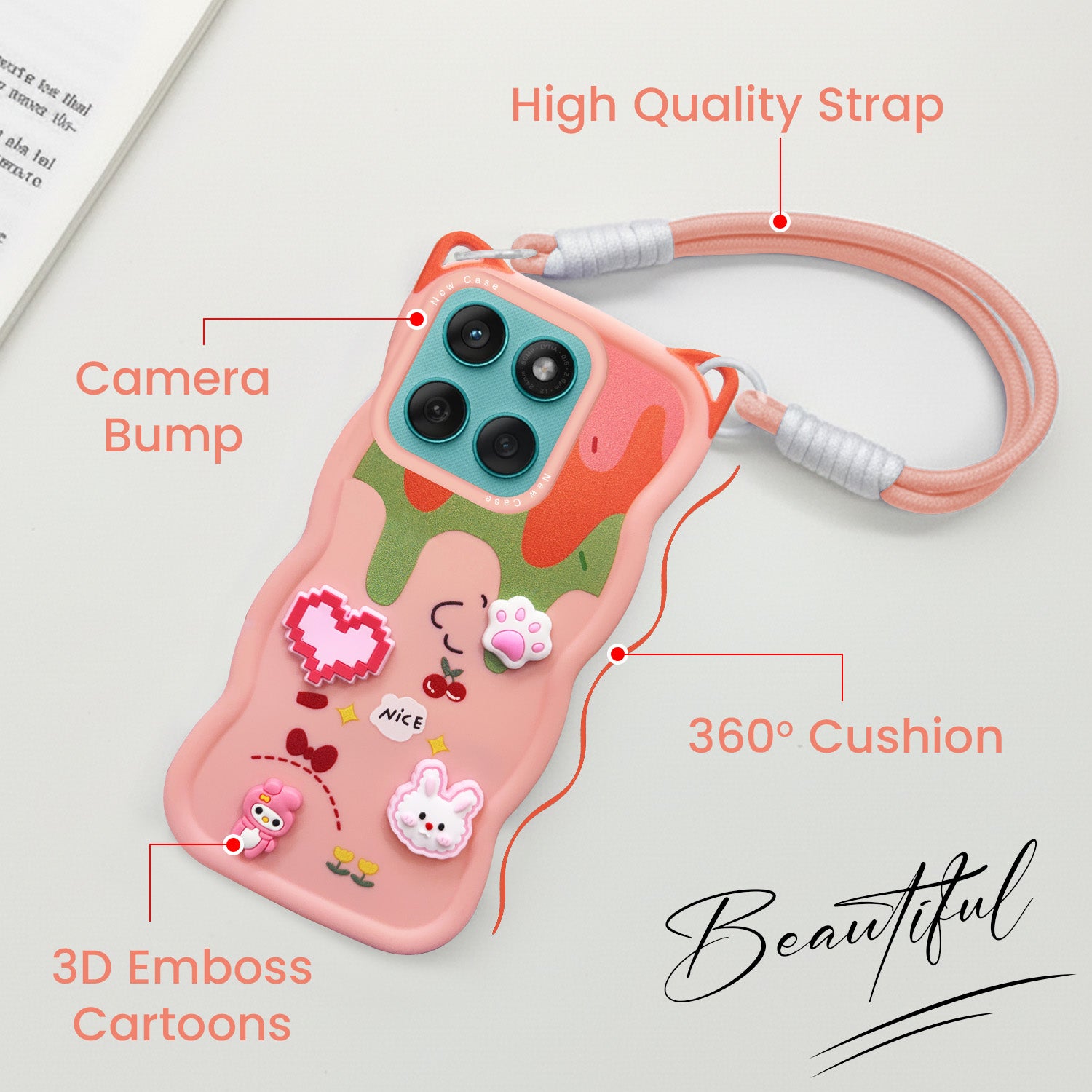 For Motorola Moto Edge 60 Fusion Back Case Cover Strap (3D embossed Figures | Strap Holder | 360* Soft Cushion with Camera Bump)