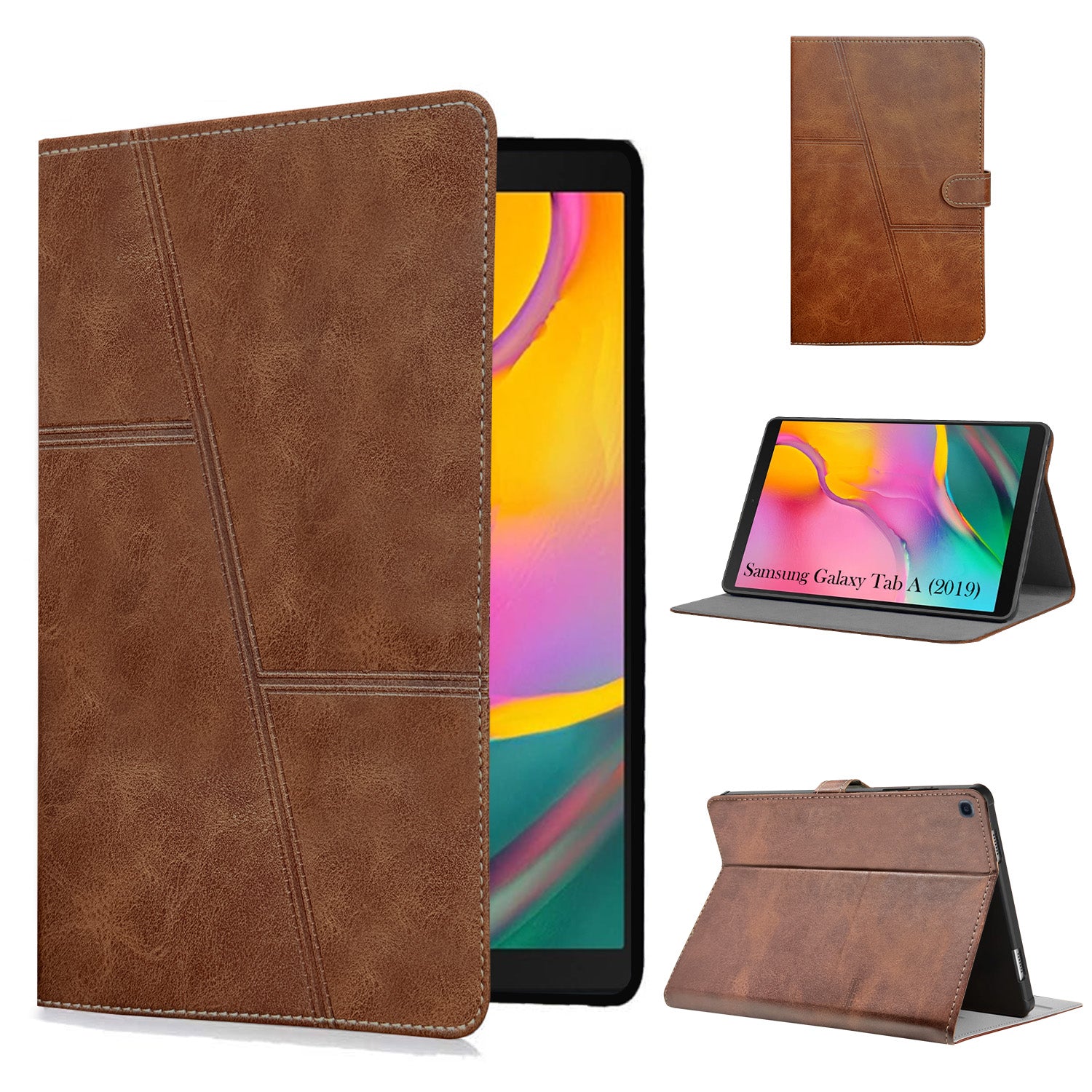 For Samsung Galaxy Tab A (2019) 10.1 Inch SM-T515/T510 Flip Cover Folio Case (PU Leather | Multi-Angle Smart Stand | Card Storage Slots | Silicone Back Pouch)