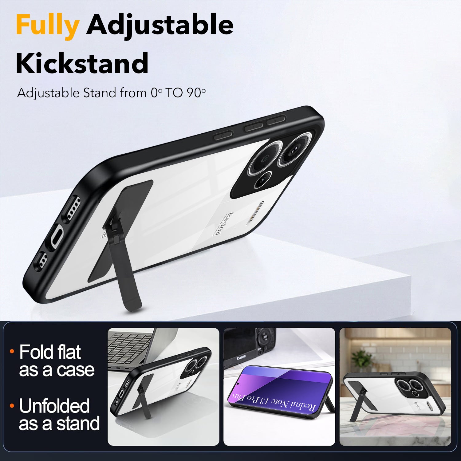 For Redmi Note 13 Pro Plus Back Cover Case (Built-in Stand | Lifetime Anti Yellow | Kickstand Shockproof | Camera Protection | MagSafe Compatible)