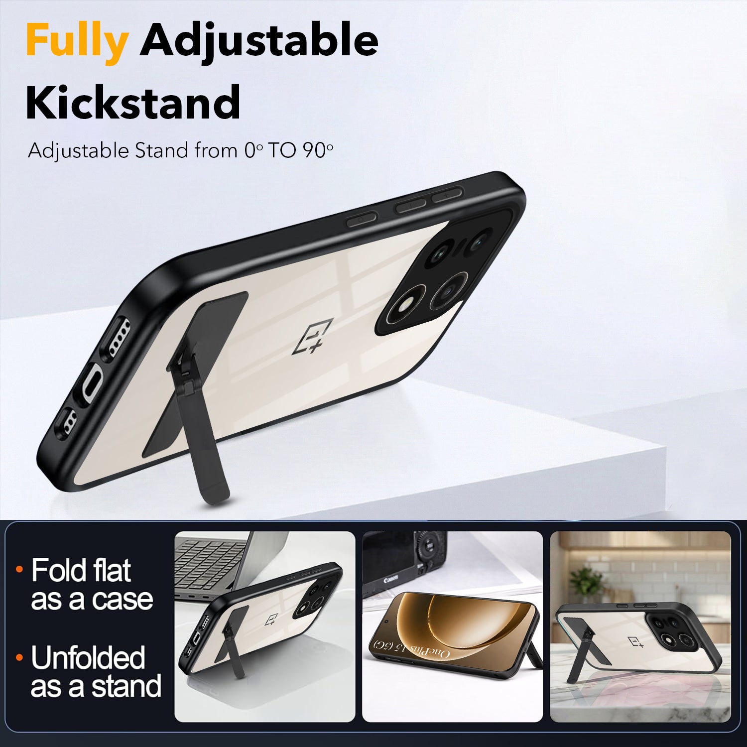 For OnePlus 15 5G Back Cover Case (Built-in Stand | Lifetime Anti Yellow | Kickstand Shockproof | Camera Protection | MagSafe Compatible)