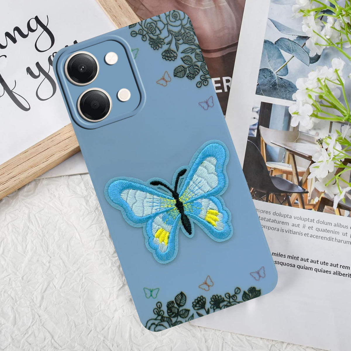 For Vivo Y05 (4G) | Vivo T5 Lite (5G) Back Cover Case (Soft Butterfly Embroidery | Women Teen Girls | Camera Protection| Matte Silicone)
