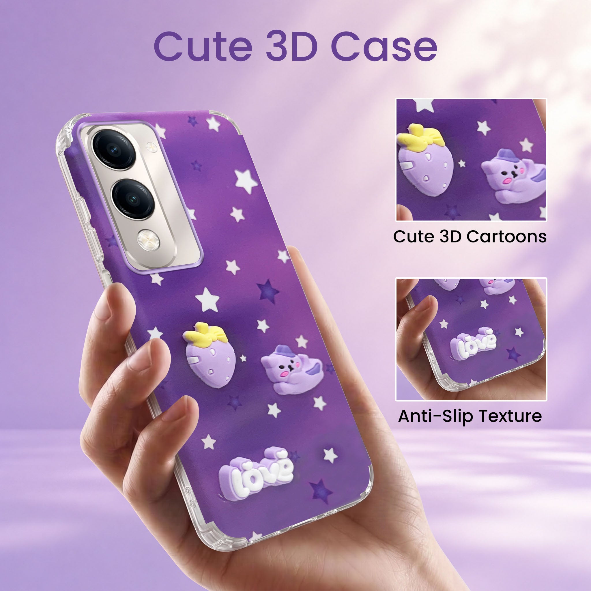 For Vivo Y19 | Vivo Y19e | Vivo T4 Lite Back Cover Case (3D Cute Cartoons | Hard Back Side Soft | Matte Premium Finish | HD Printing)