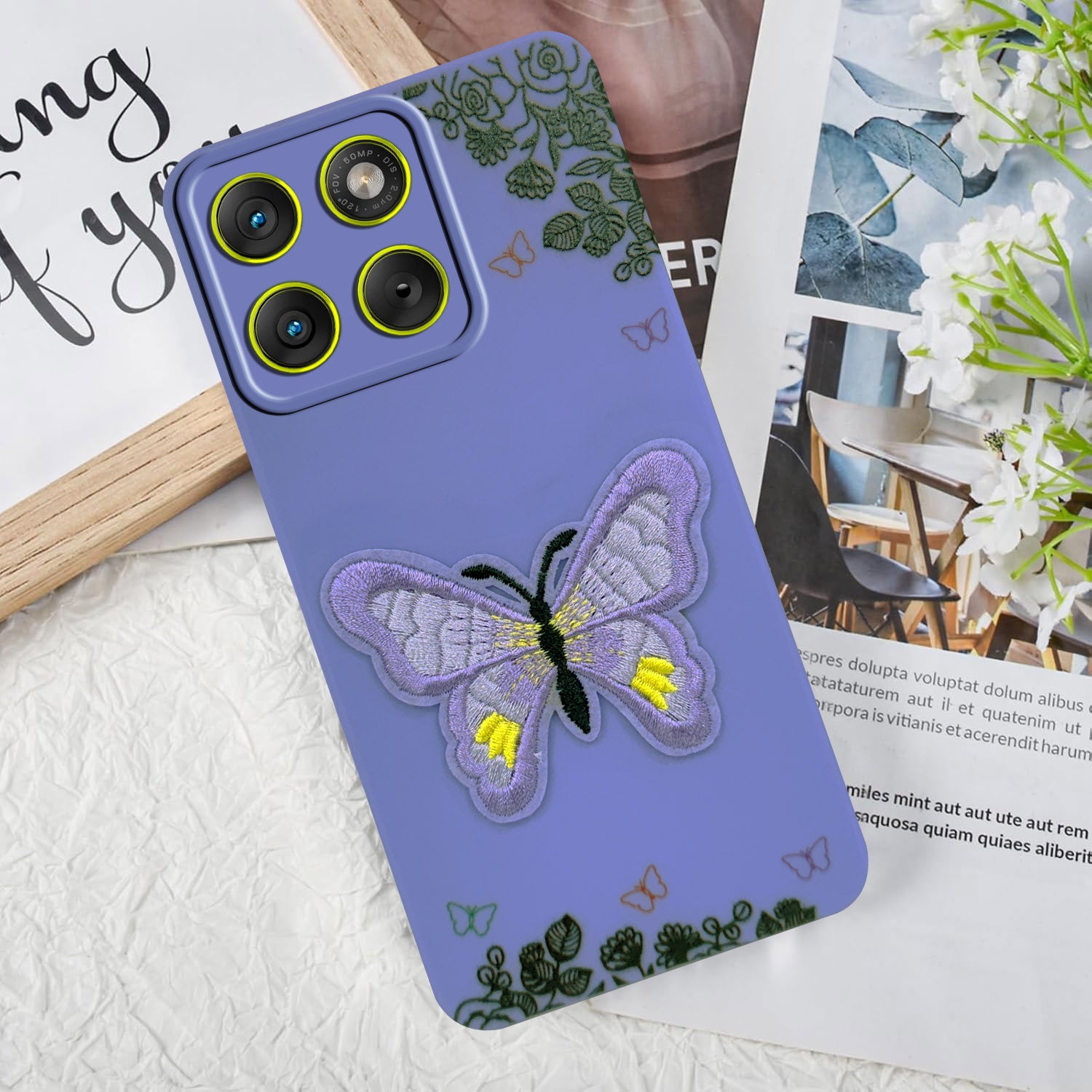 For Motorola Moto Edge 70 Back Cover Case (Soft Butterfly Embroidery | Women Teen Girls | Camera Protection| Matte Silicone)