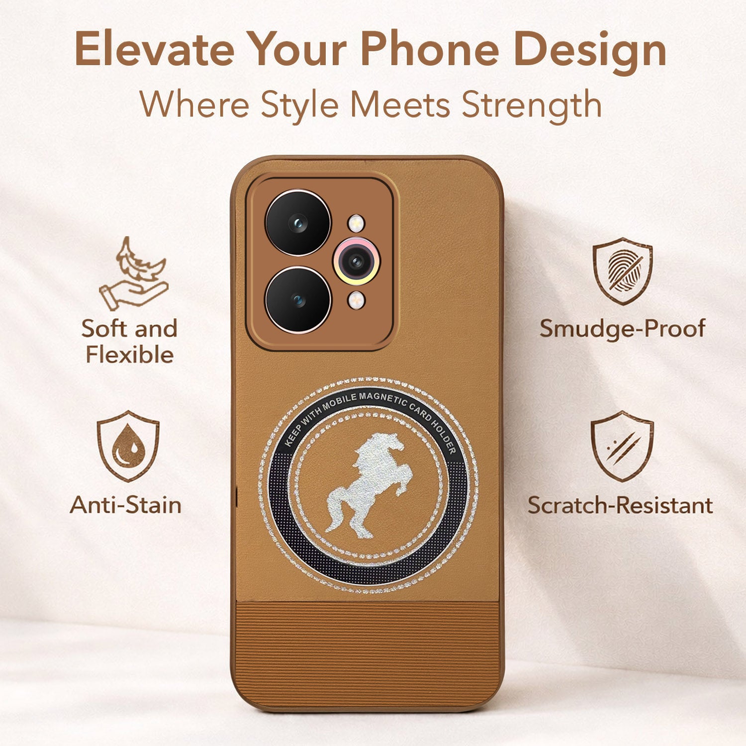 For Realme 15 Pro Back Cover Case PU Leather Finish (Professional Minimalist Texture | MagSafe Compatile | Camera Protection | Sleek Sober Formal)