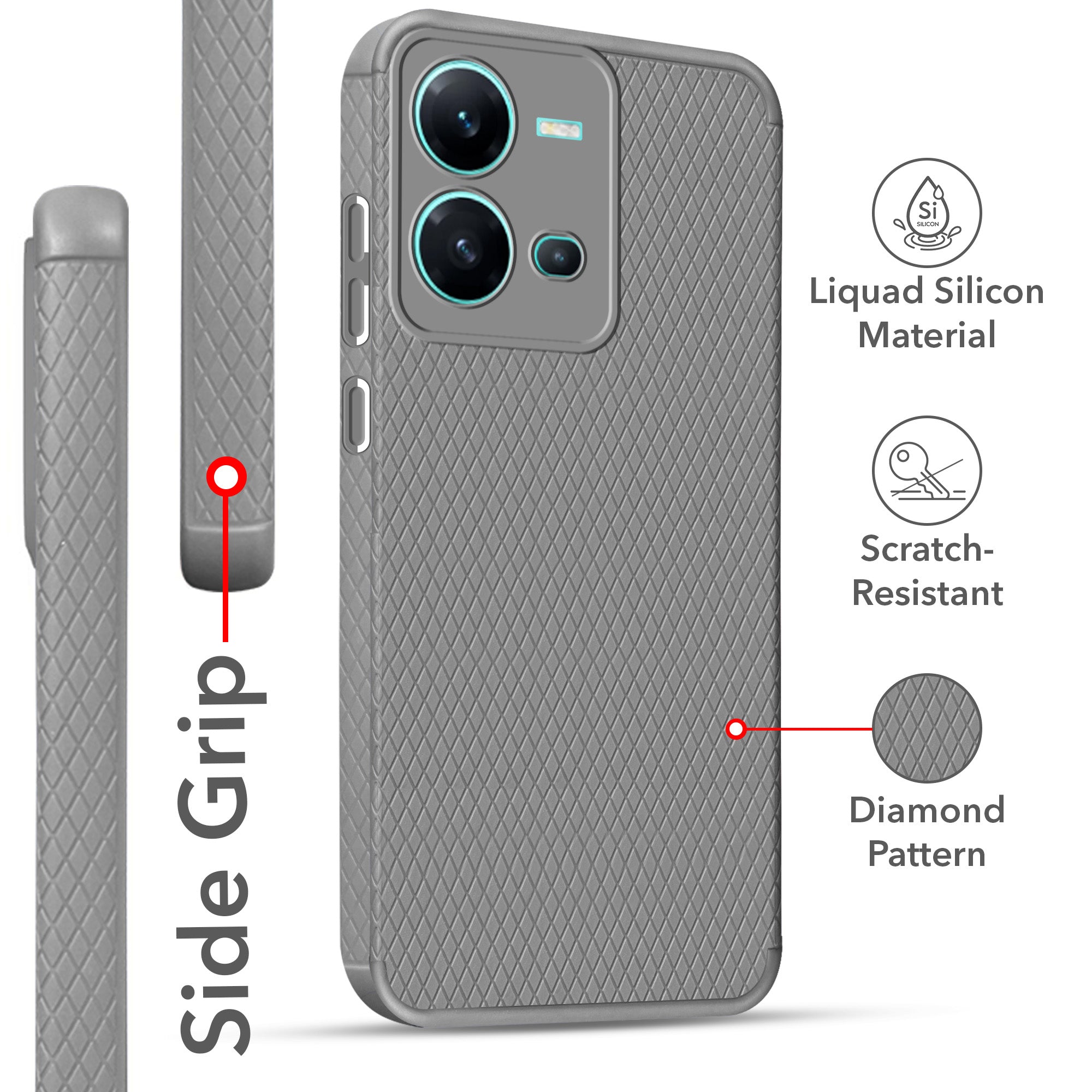 For Vivo V25 5G Back Cover Case (Liquid Silicone | Side Grip | Camera Protection)