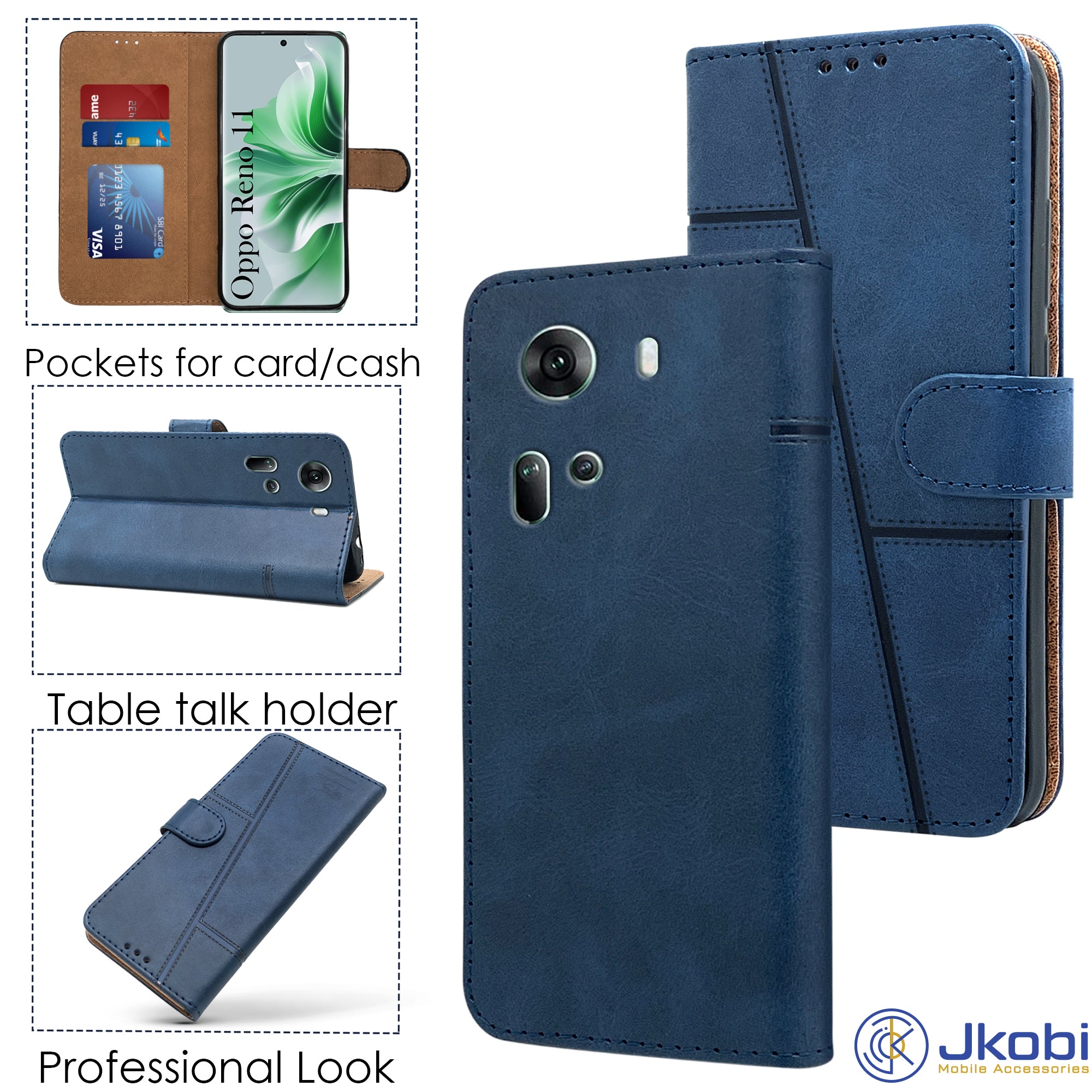 For Oppo Reno11 5G Flip Cover Case (Stitched Leather with Magnetic Closure)