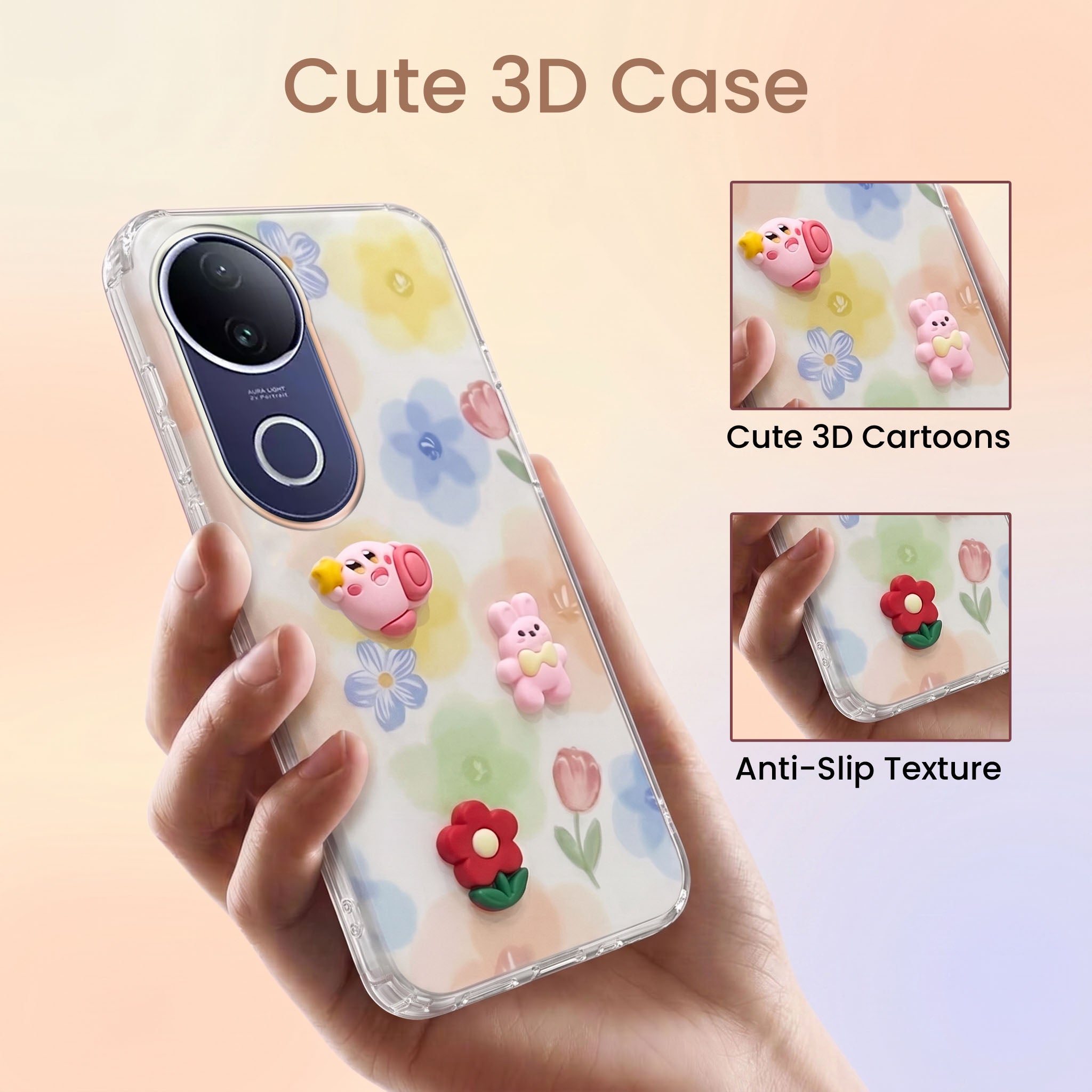 For Vivo T4R Back Cover Case (3D Cute Cartoons | Hard Back Side Soft | Matte Premium Finish | HD Printing)