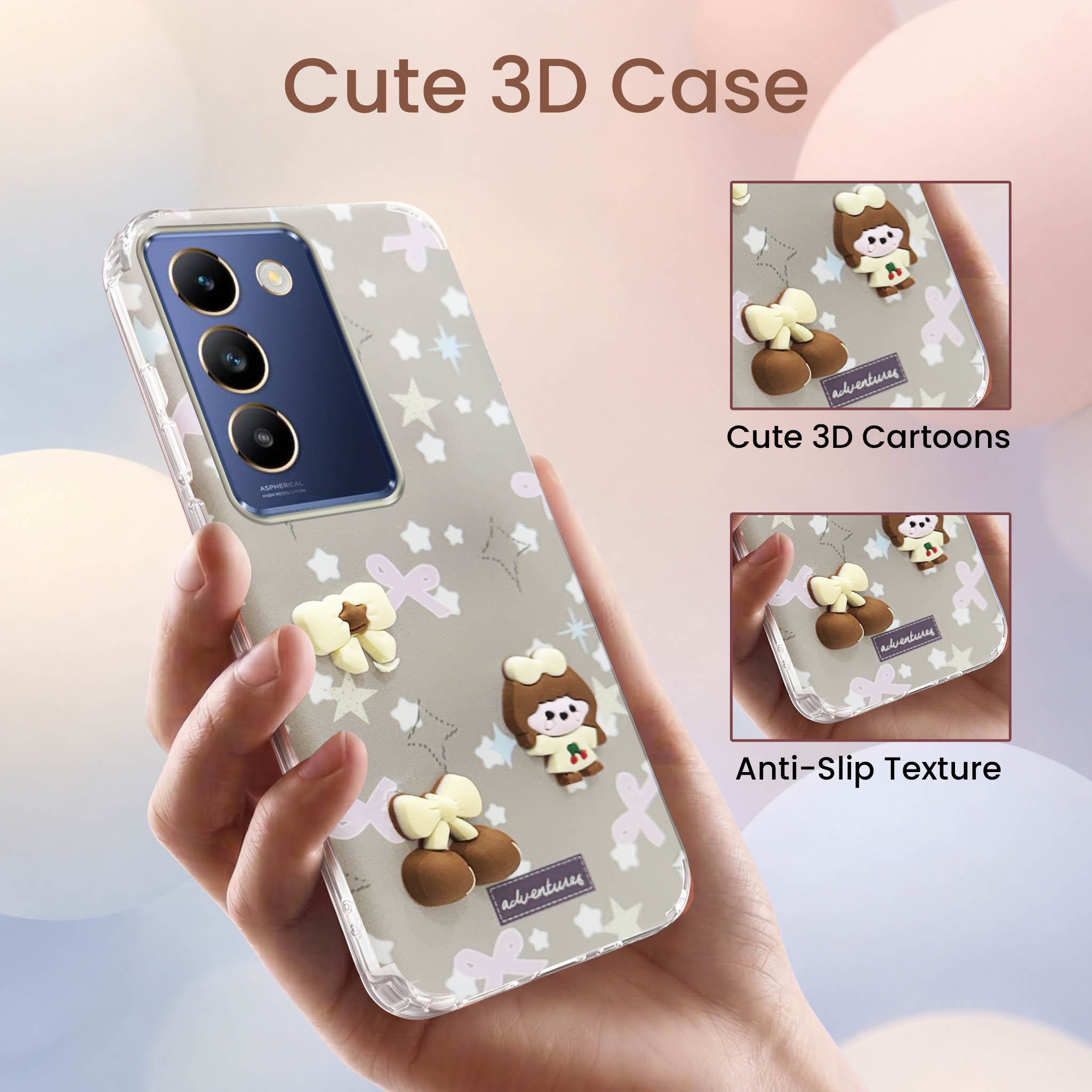 For Vivo T3 5G Back Cover Case (3D Cute Cartoons | Hard Back Side Soft | Matte Premium Finish | HD Printing)