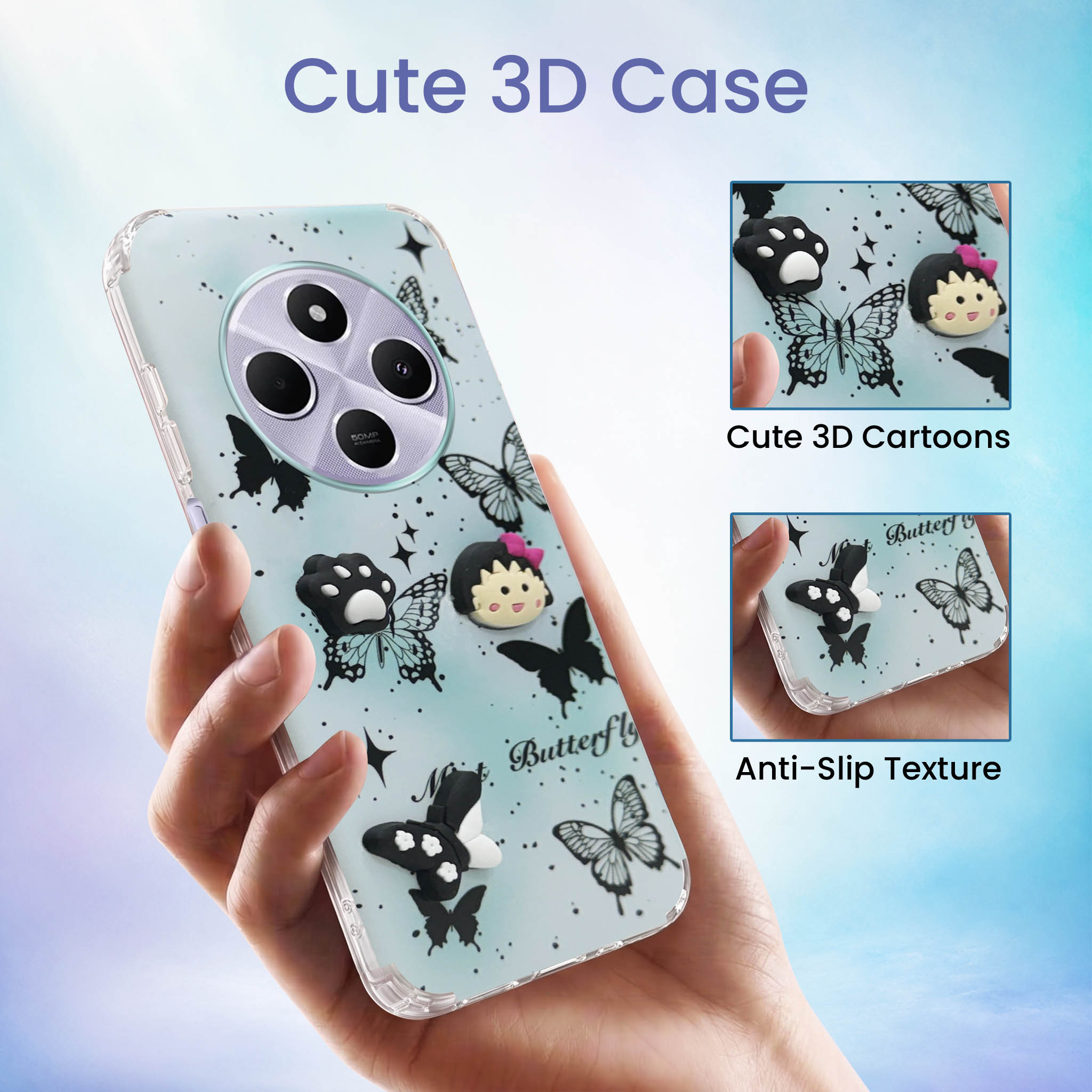 For Redmi A4 5G | Xiaomi Redmi 14C Back Cover Case (3D Cute Cartoons | Hard Back Side Soft | Matte Premium Finish | HD Printing)