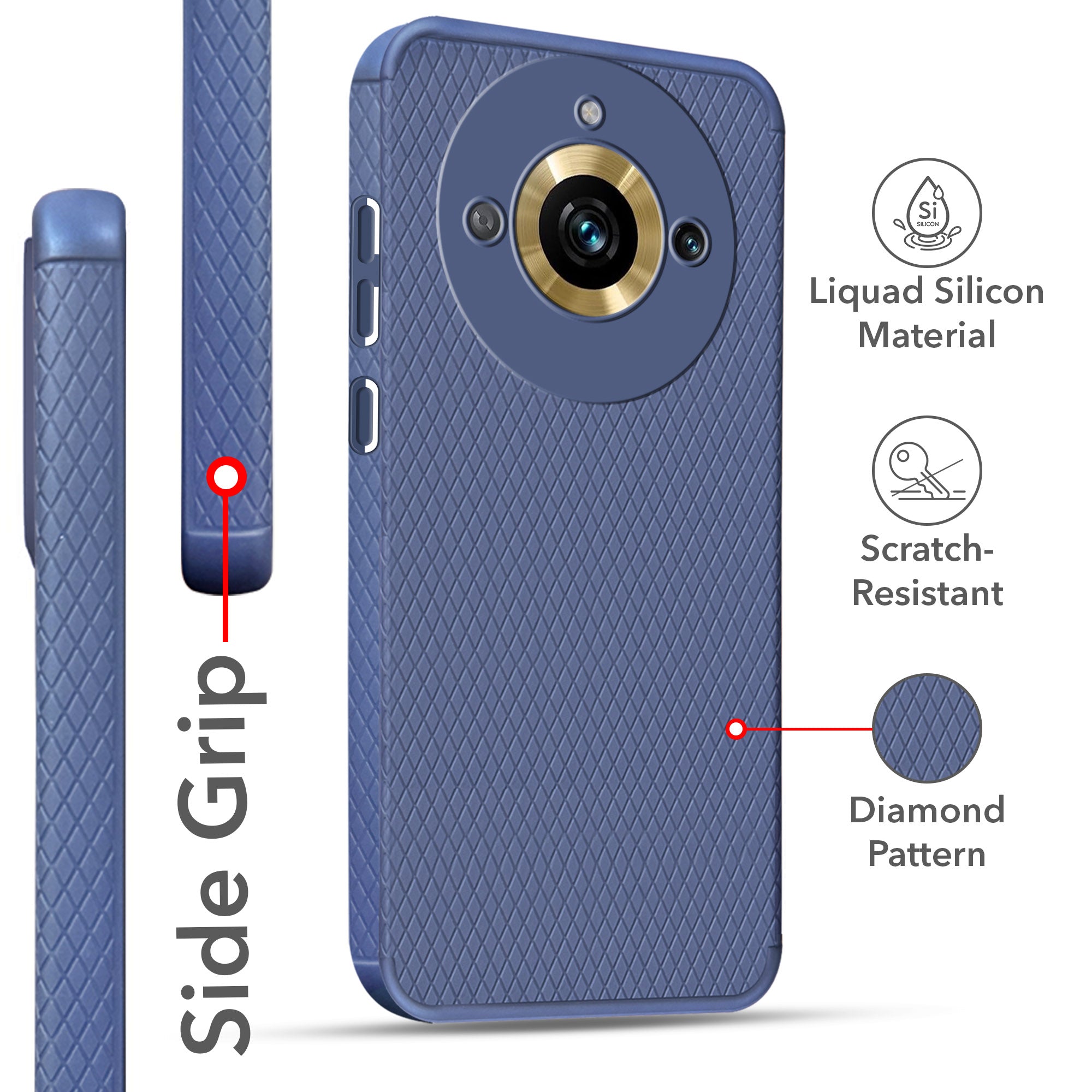 For Realme Narzo 60 Pro Back Cover Case (Liquid Silicone | Side Grip | Camera Protection)