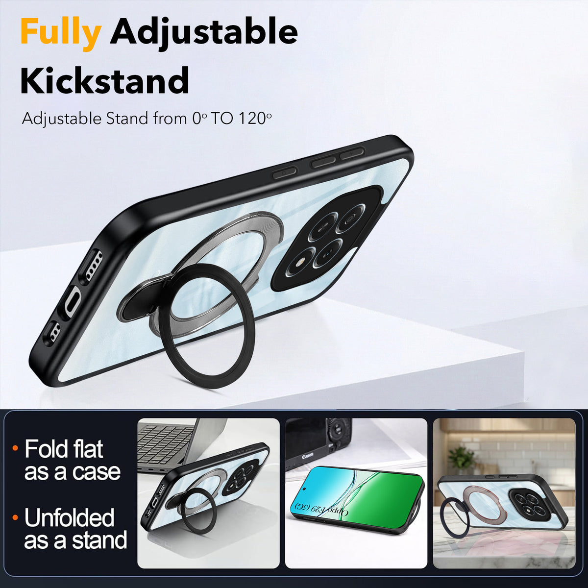 For Oppo F29 Back Cover Case (Kick Stand Ring Holder | Life time Anti Yellow | Camera Protection)