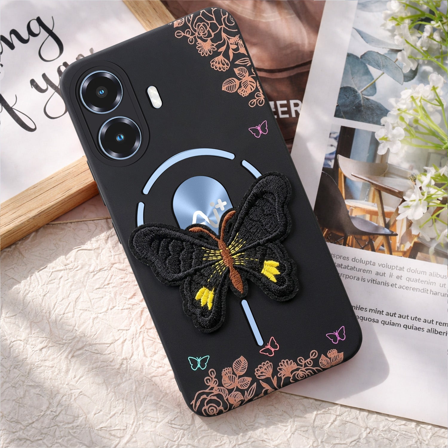 For Ai+ Nova 2 Ultra 5G Back Cover Case (Soft Butterfly Embroidery | Women Teen Girls | Camera Protection| Matte Silicone)