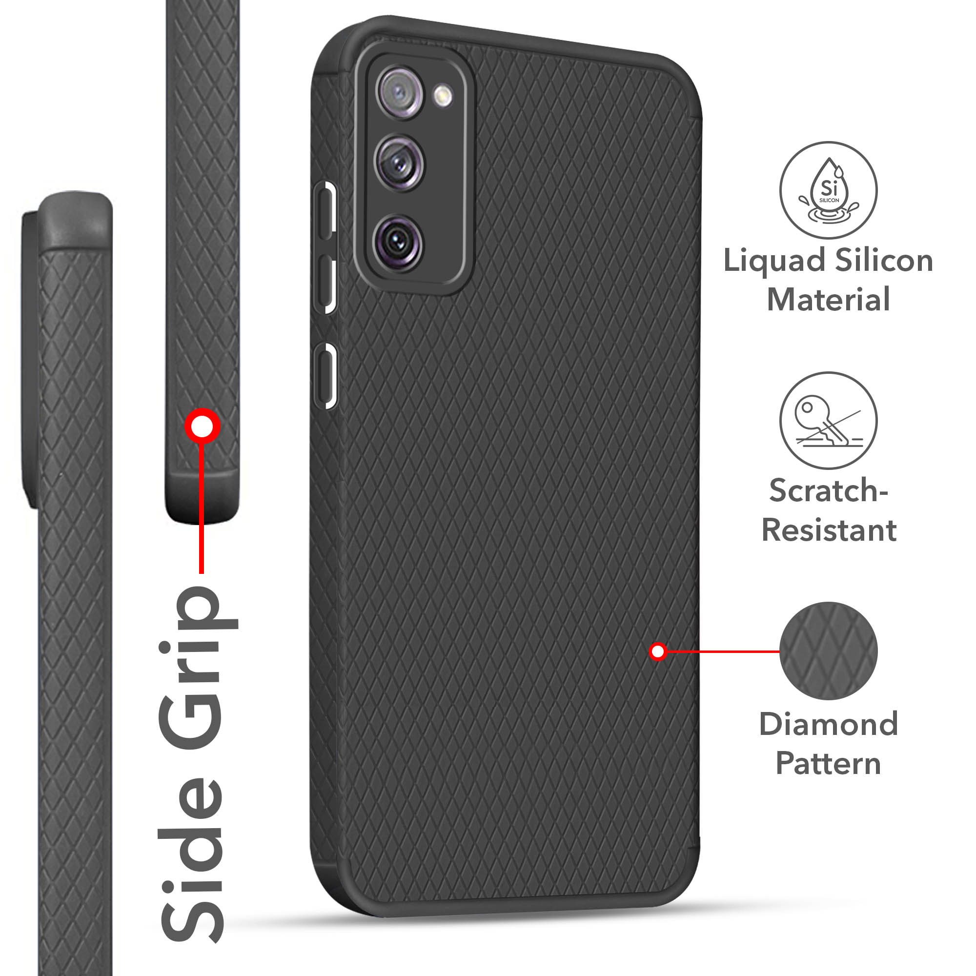 For Samsung Galaxy S20 FE 4G | S20 FE 5G Back Cover Case (Liquid Silicone | Side Grip | Camera Protection)