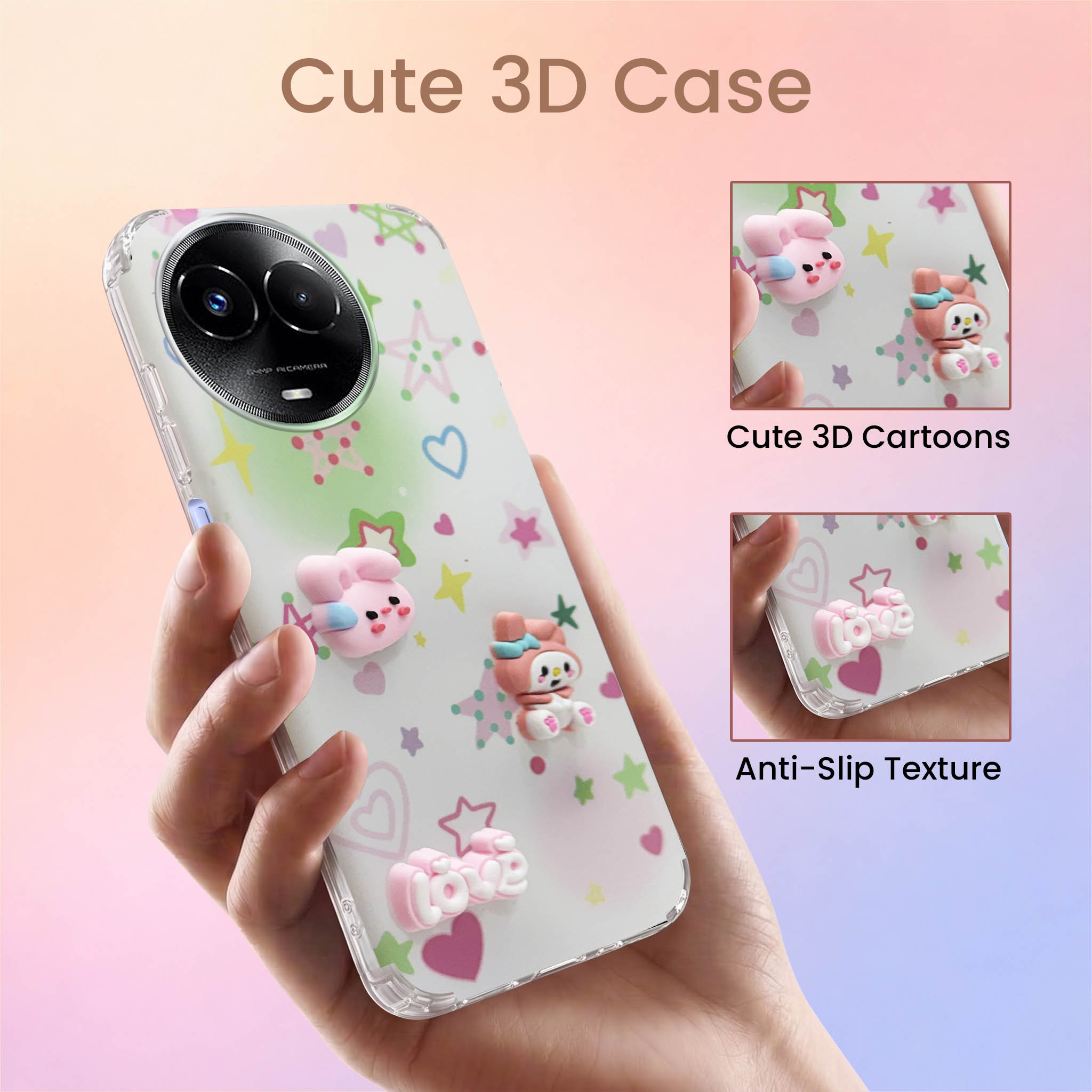 For Realme 11 5G | Realme 11x 5G Back Cover Case (3D Cute Cartoons | Hard Back Side Soft | Matte Premium Finish | HD Printing)