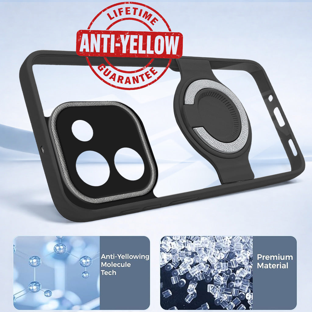 For Vivo iQOO Z9s Pro Back Cover Case with stand (Built-in Ring Holder Kickstand | Lifetime Anti Yellow | Camera Protection)
